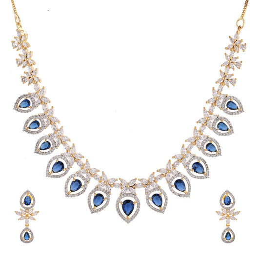 VOYLLA Sparkling Elegance Blue Allure American Diamond Necklace Set |Necklace Sets For Women| Short Necklace Set For Women|Wedding|Party|Gift For Women|American Diamond|Cz Necklace Sets|