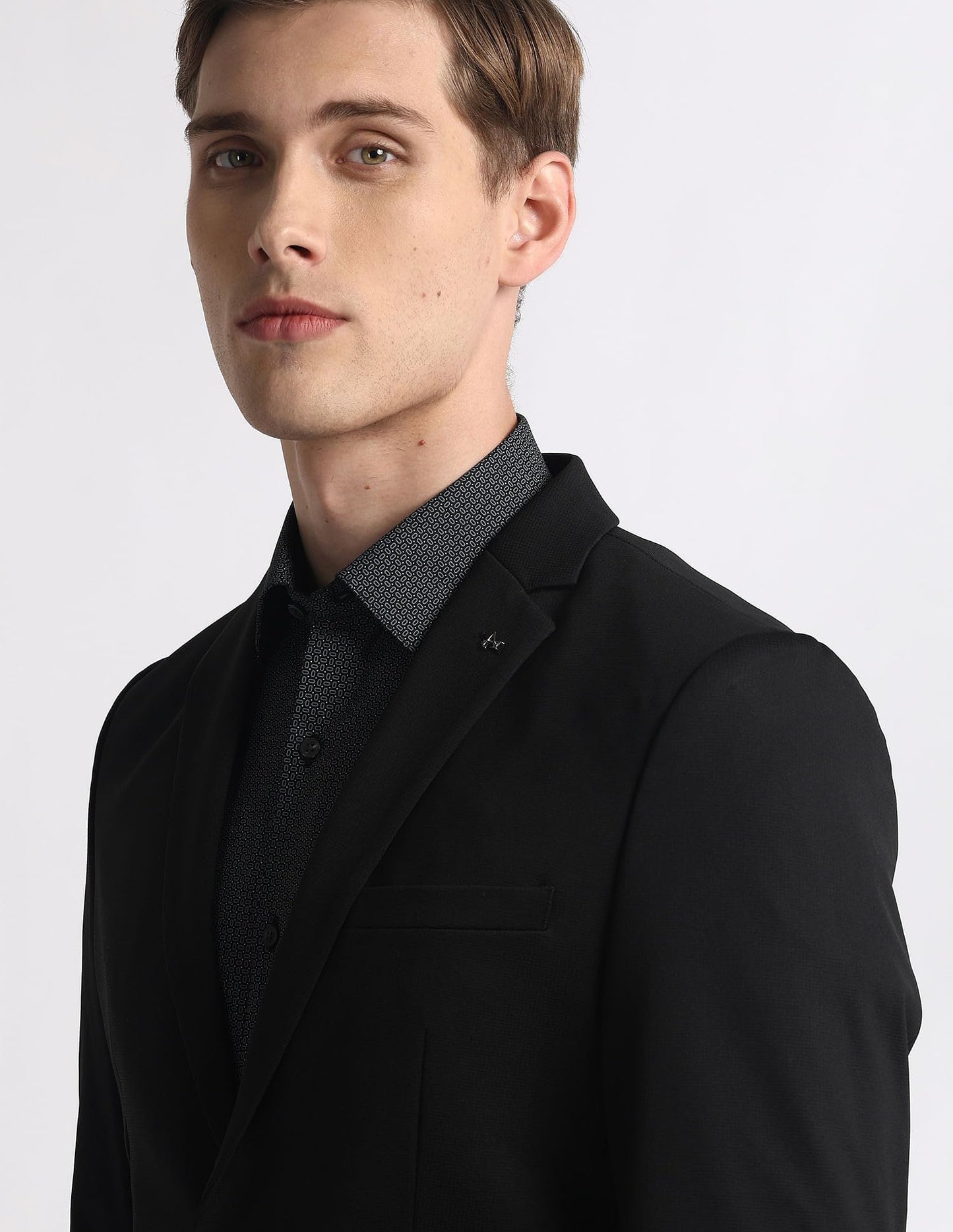 Arrow Men's Nylon Single Breasted Business Suit Pants Set (ARAHSU5538_Black