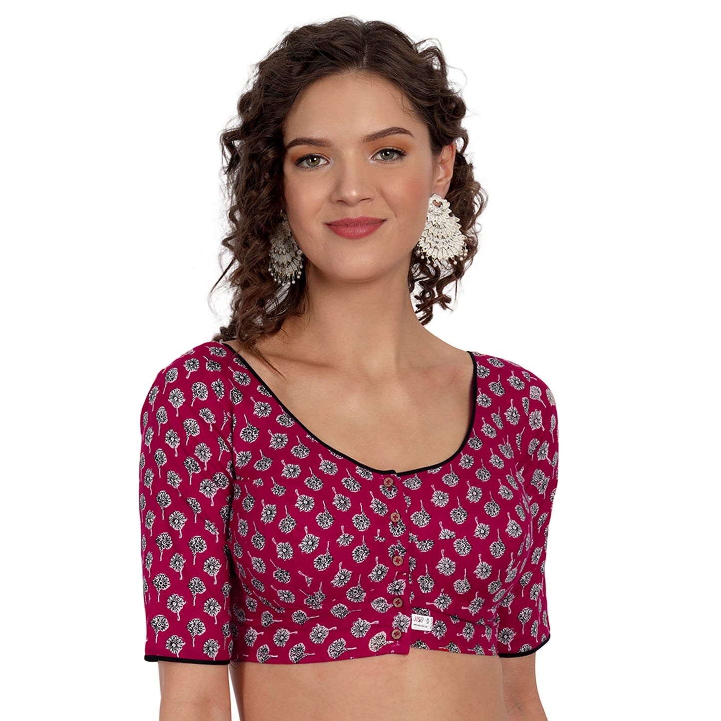 JISB Women's Printed Cotton Half Sleeve Saree Blouse (36, Red)