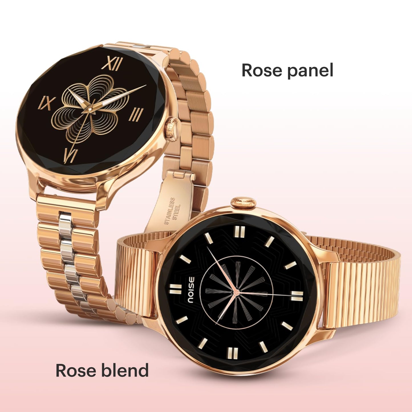 Noise Diva Smartwatch for Women with Diamond Cut Dial, Glossy Metallic Finish, AMOLED Display, New Metal Straps, 100+ Watch Faces, Female Cycle Tracker Smart Watch for Women (Metallic Rose Blend)
