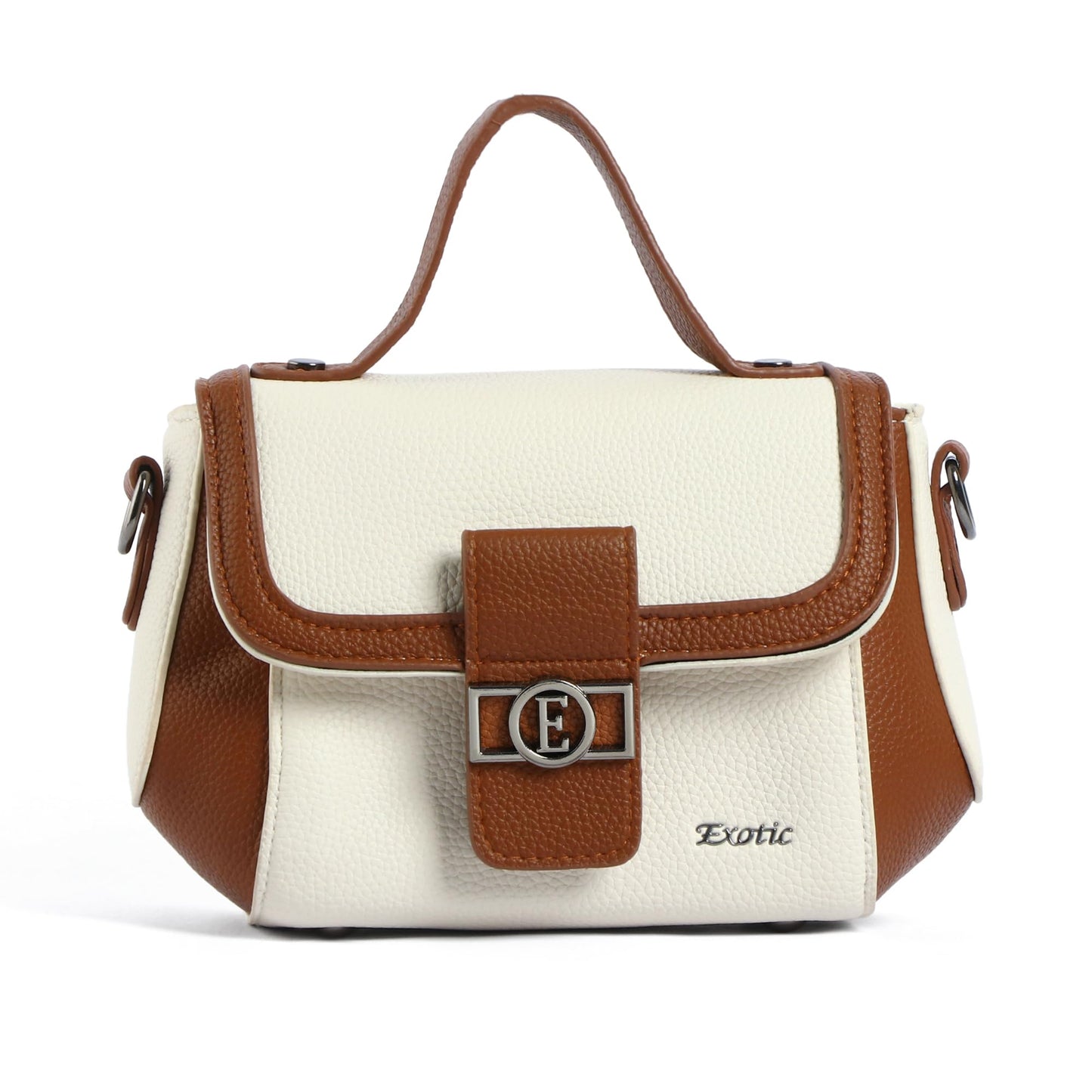 EXOTIC Premium H-Lock Sling & Hand Bag for Women | PU Leather Crossbody with Magnetic Lock, Adjustable Strap & Top Handle | Ideal for Office, Travel & Daily Use (White-Brown)