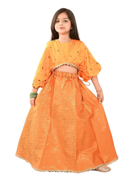 LILPICKS Stylish Embossed Flared Lehenga Choli Set for Girls (Yellow) (11-12Y)