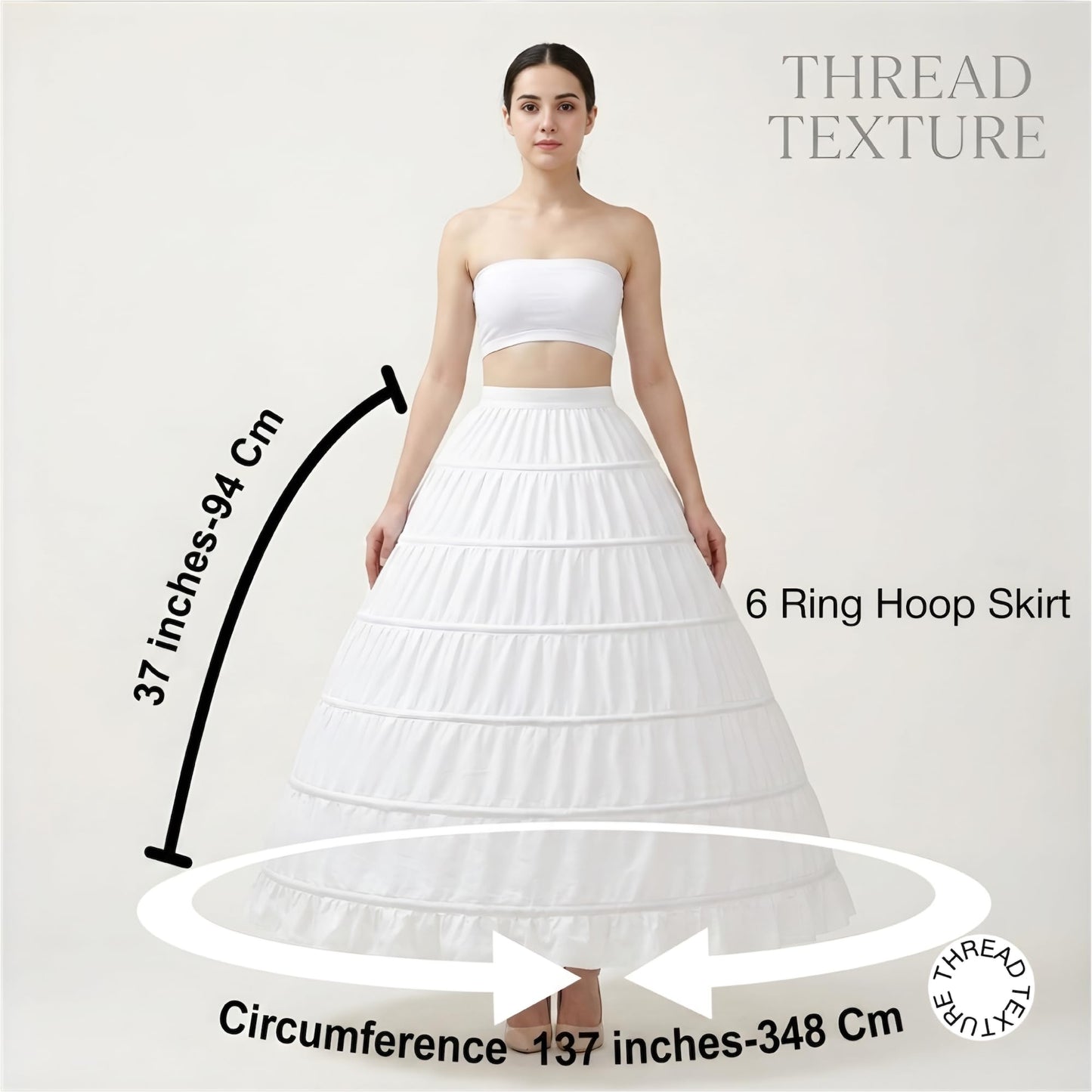 ThreadTexture Women's Off-The-Shoulder 3D Flowers Applique Wedding Slit Ball Gown (in, Alpha, S, Regular, Off White, Designer Shivay)