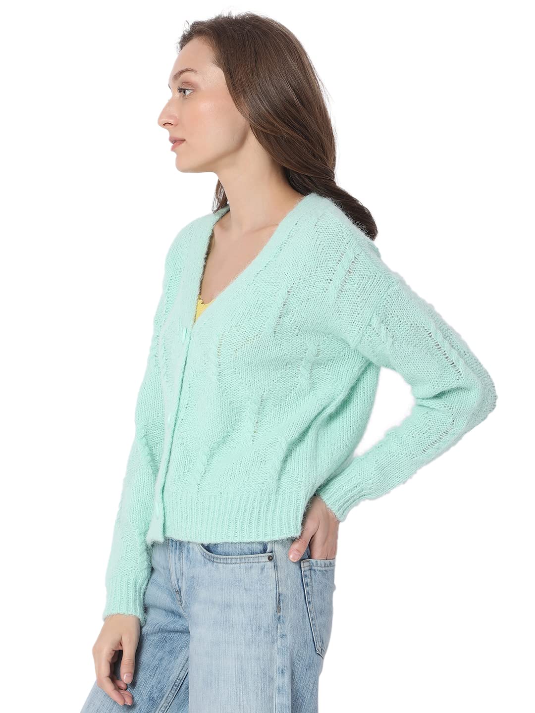 Vero Moda Women's Polyester Casual Sweater (104452502-Mist Green_Mist M)