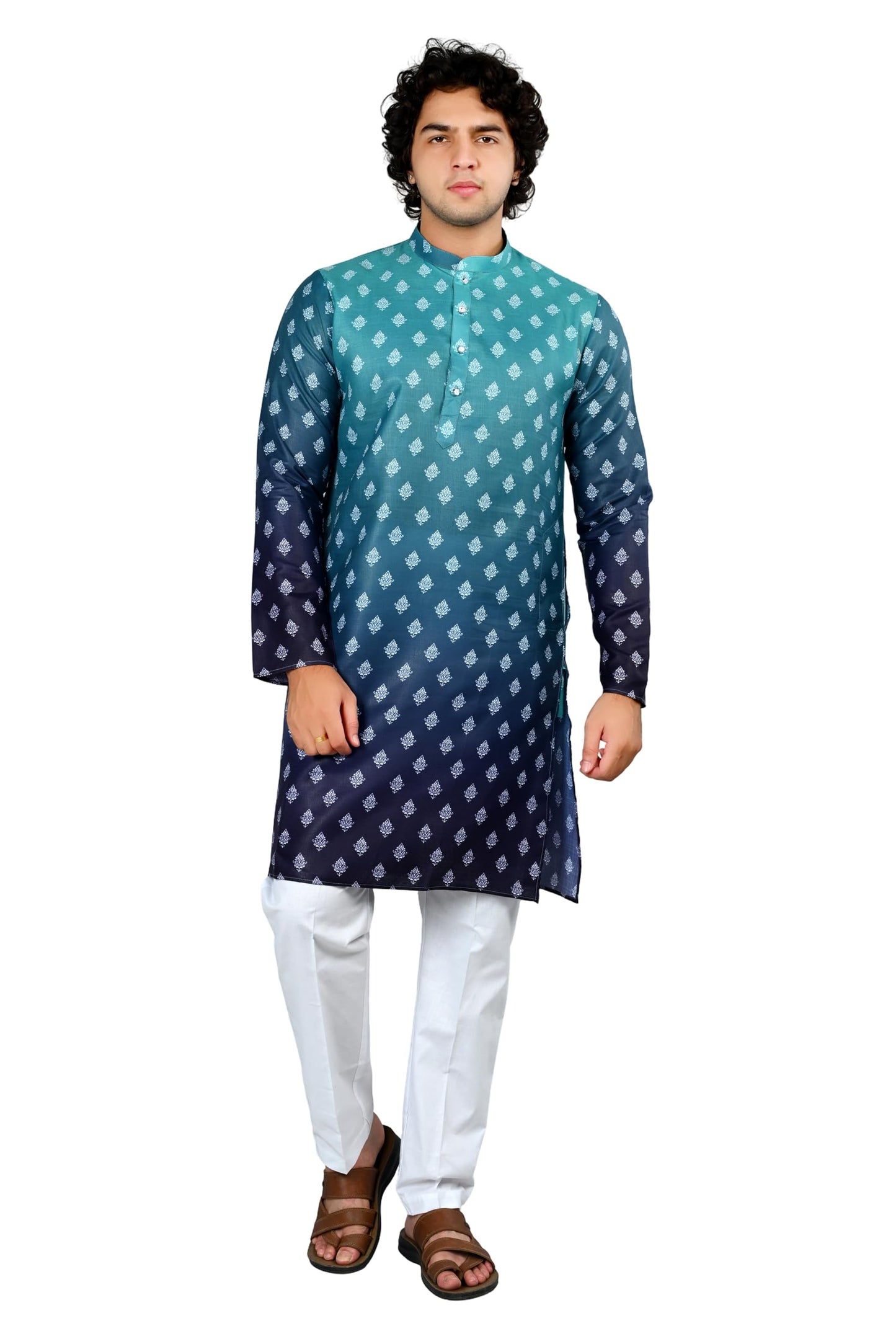 Jagdish GARMENTS Men's Cotton Ombre Printed Kurta- Ethnic Wear for Festive, Wedding, Puja & Casual Occasions (in, Alpha, M, Grey)