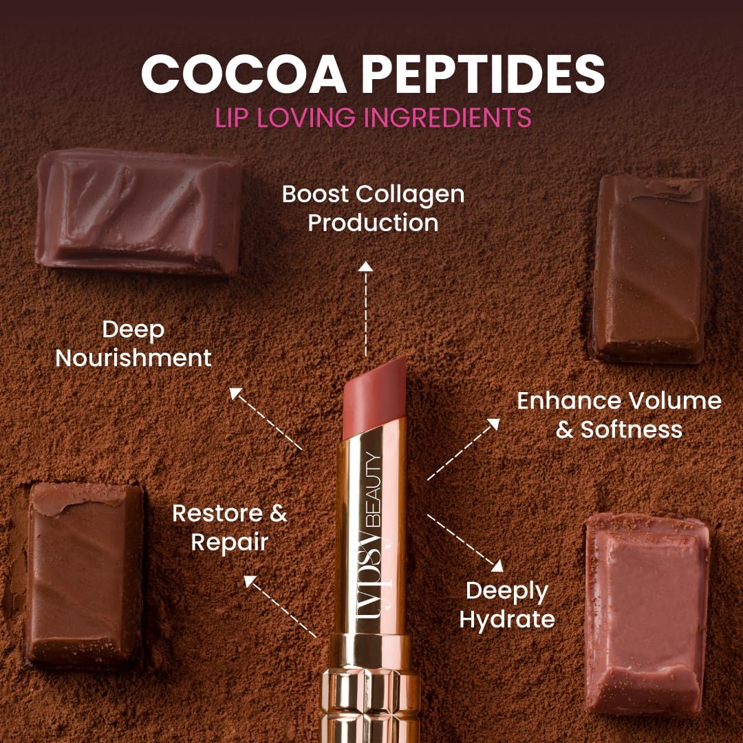 Typsy Beauty Cocoa Peptide Velvet Matte Lipstick | 8hr Wear, Soft Blur Finish, Lightweight Texture, Hydrating Nude Lipstick| Mocha Mauve Light 07 | Cocoa Peptides | Vegan & Paraben-Free 3.5g