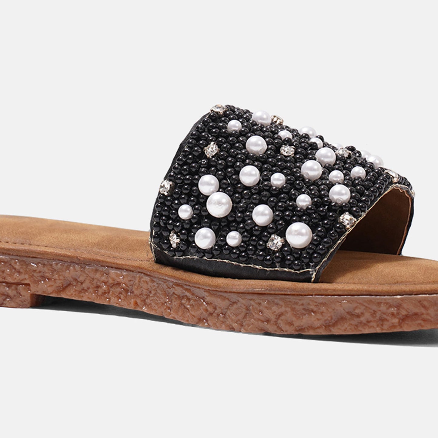 JM LOOKS Women & Girls Embllished Pearl Slide Flats Sandal Stylish Slippers for Daily Use Festival & Casualwear