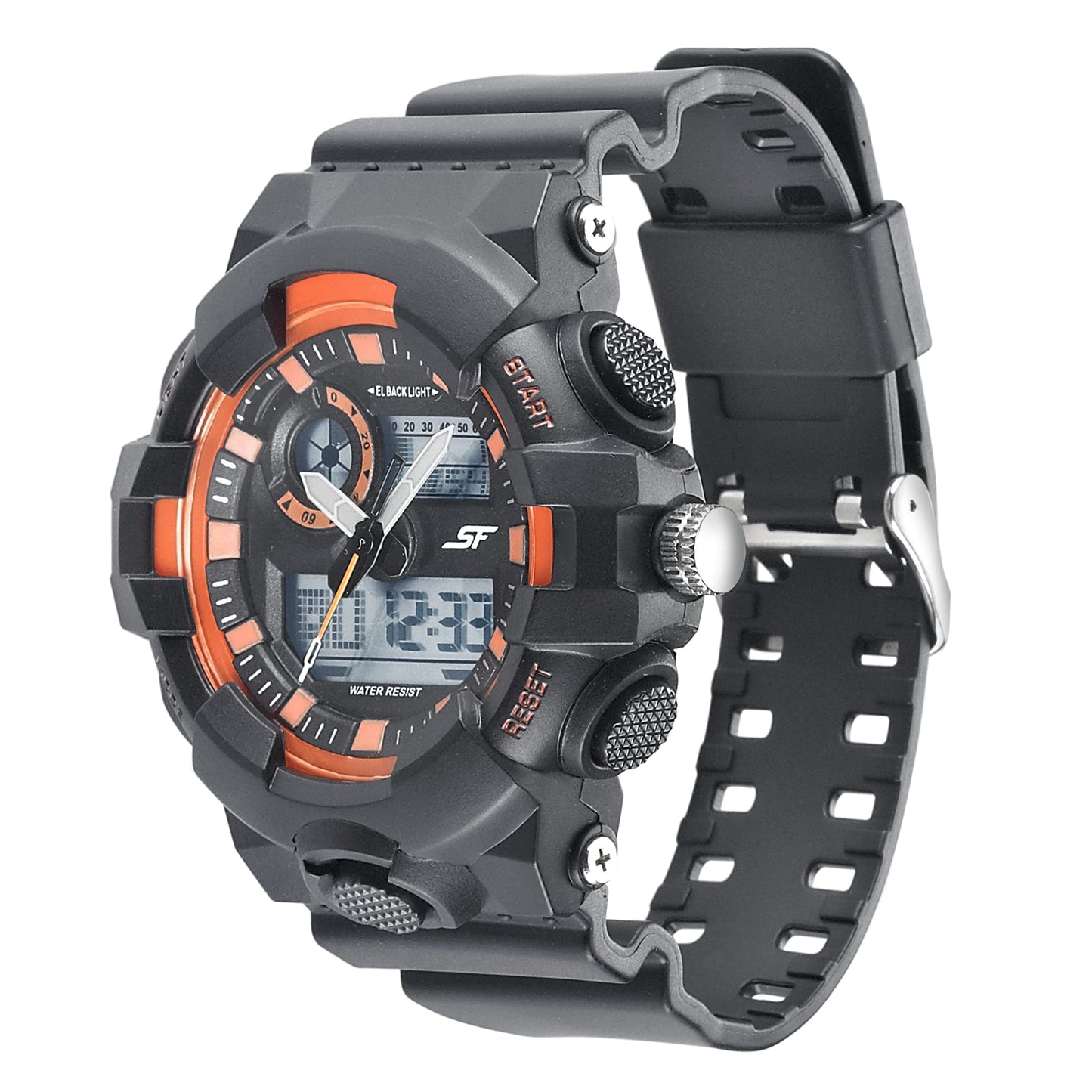 SF Polyurethane Hustler Analog-Digital Grey Round Dial Men's Sport Watch-77117Pp02W