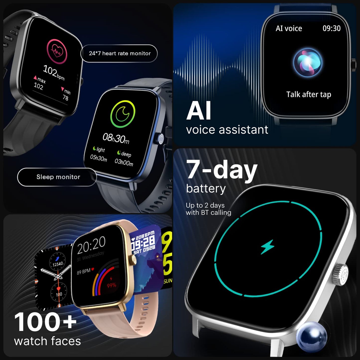 Noise Newly Launched Quad Call 1.81" Display, Bluetooth Calling Smart Watch, AI Voice Assistance, 160+Hrs Battery Life, Metallic Build, in-Built Games, 100 Sports Modes, 100+ Watch Faces (Space Blue)