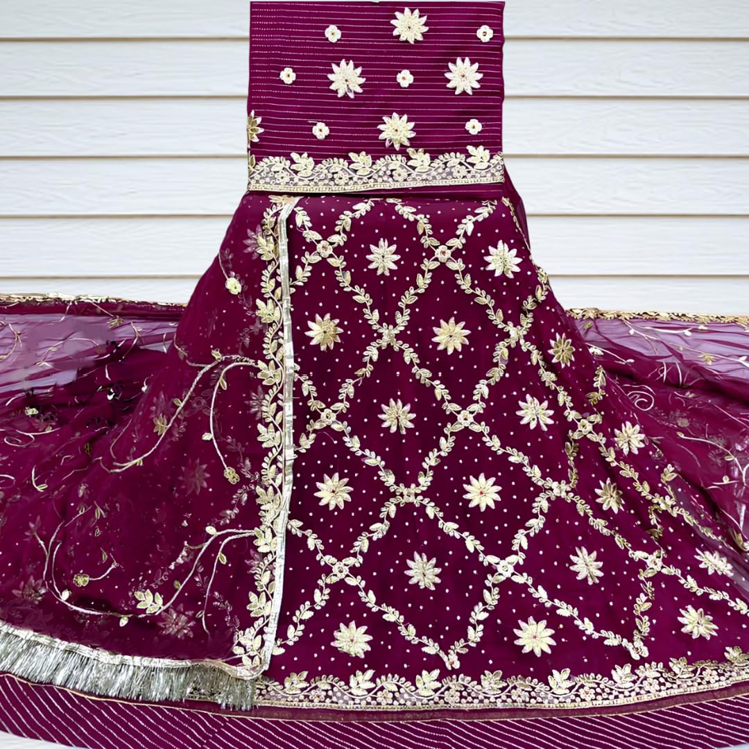 SHYAMLATA Women's Embroidered Shimmer Silk Ethnic wear Semi-stitched Rajasthani Lehenga Choli With Dupatta Set