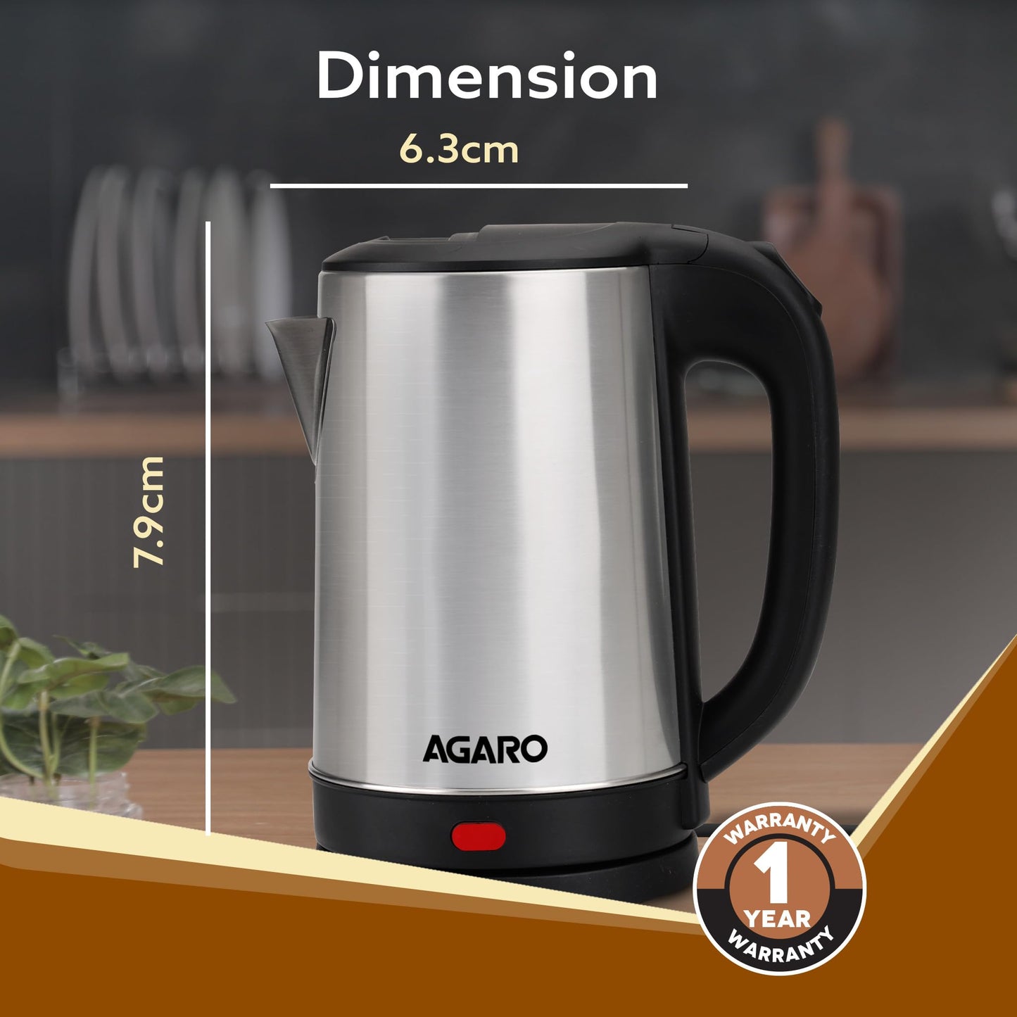 AGARO Sonnet Electric Kettle, 1.5L, 1500W, Stainless Steel Body, Quick Boil, Water Boiler, Hot Water Kettle , For Making Black Tea & Black Coffee, Instant Noodles, Auto Shut Off, Cool Touch Handle