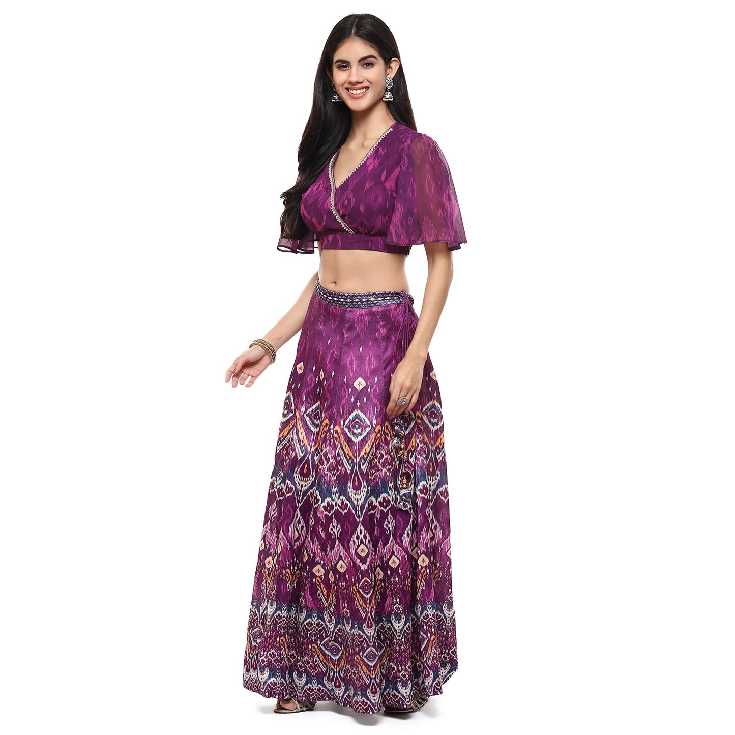 BIBA Women Printed Polyester Readymade Lehenga Set (Skirt Se2193_Purple_40)
