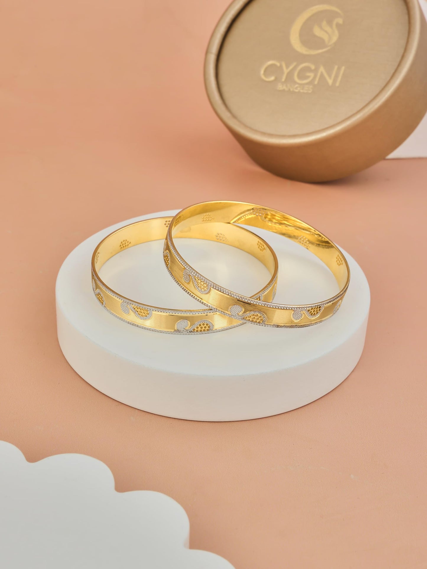 CYGNI BANGLES Elegant Gold-Plated Bangles for Women Traditional Design Jewelry (1 Pair)(F2-B-06-2.8)