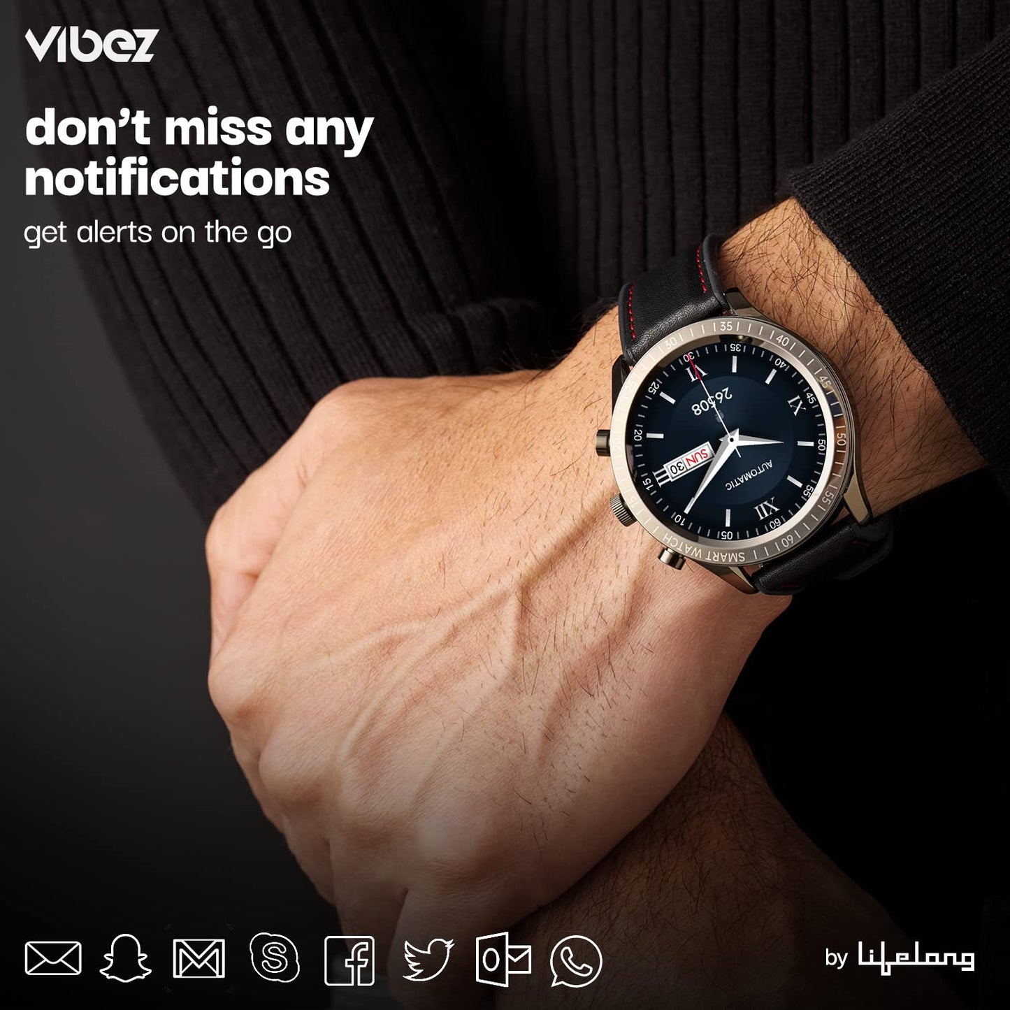 Vibez by Lifelong Urbane Smartwatch with 3D UI 1.32"HD Display|24x7 Heart Rate & Blood Oxygen Tracking|8 Sports Mode|Sleep Monitor|IP67 Waterproof|7 days Battery Backup(1 Year Manufacturer Warranty, VBSWM360, Black)