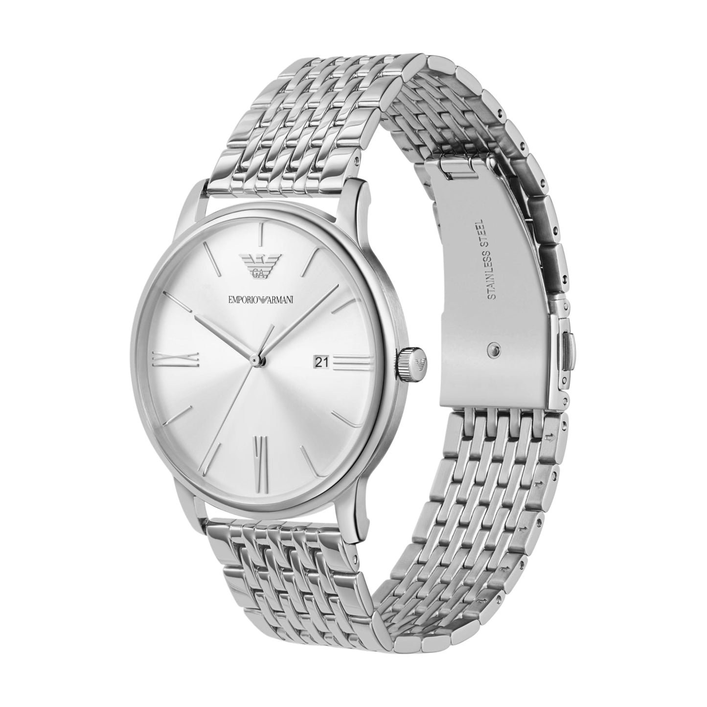 Emporio Armani Stainless Steel Analog White Dial Men Watch-Ar11599, Silver Band