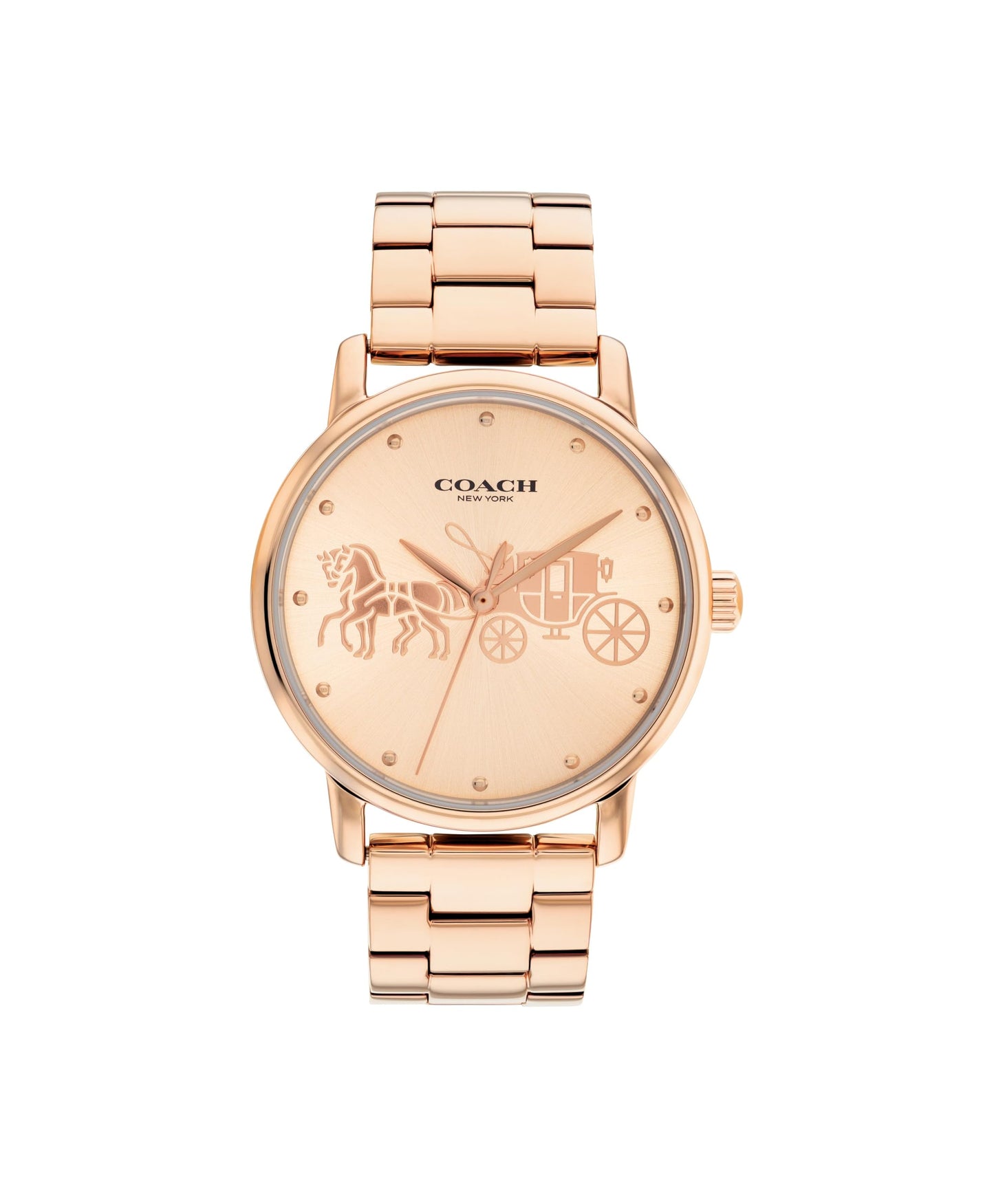 Coach Grand Qtz Basic Carnation Gold Round Dial Women's Watch|Ionic Plated Carnation Gold Steel Material|Gold Color Band - 14503740