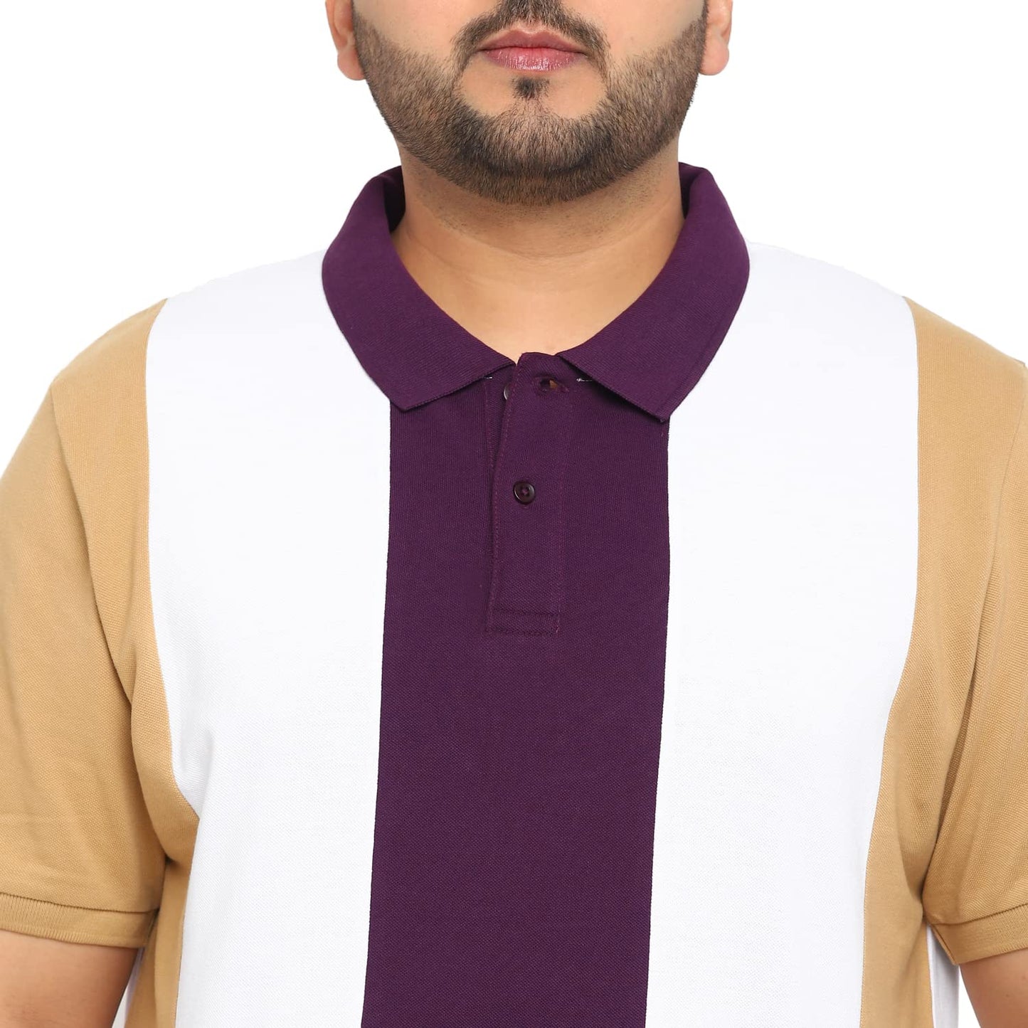 Urbano Plus Men's Off White, Purple, Khaki Colour-Block Regular Fit Half Sleeve Cotton Polo T-Shirt (pluspolocbp-008-ofwhipurkha)