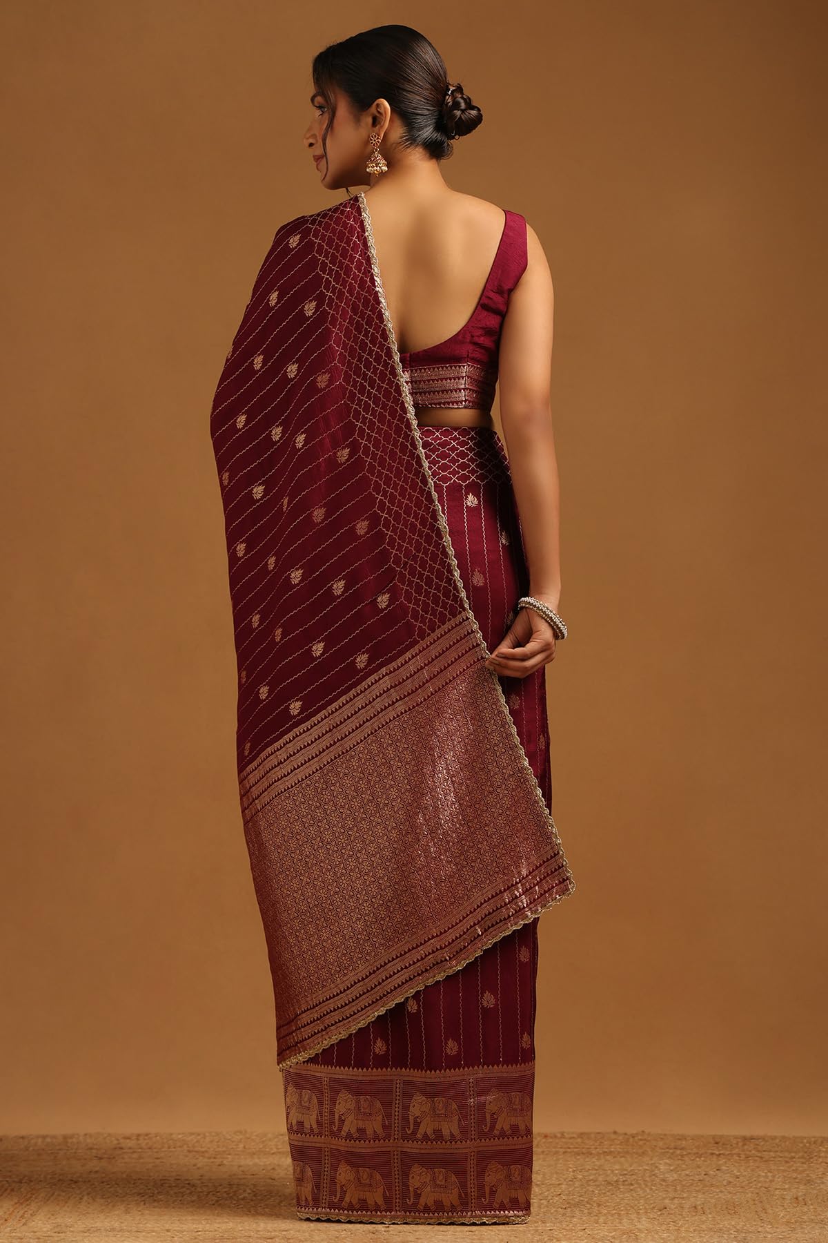 Soch Womens Wine Dola Silk Ethnic Motifs Zari Woven Saree