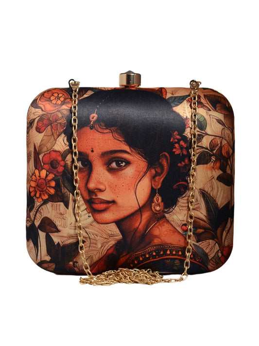 Desi Girl Portrait Printed Clutch