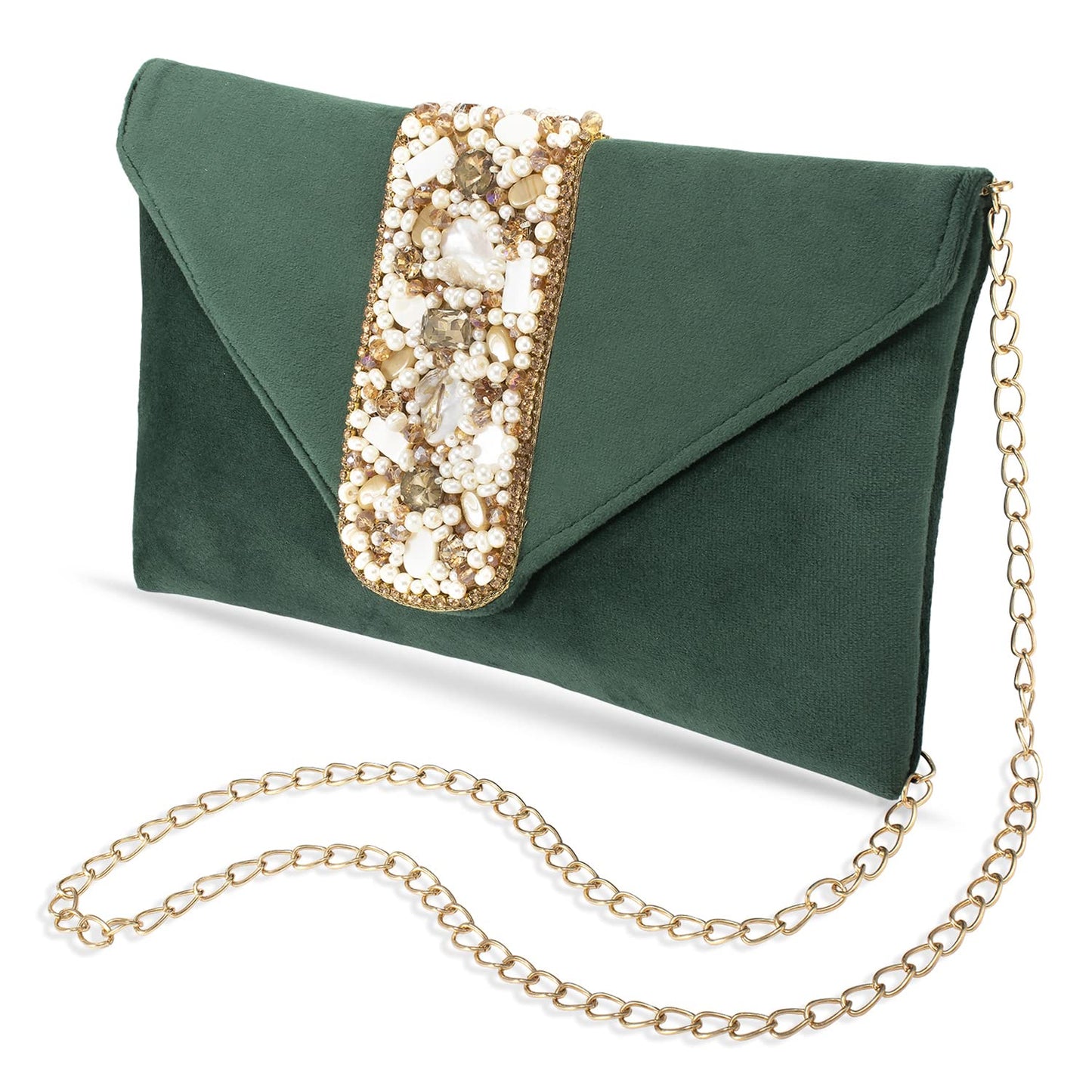 Peora Clutch Purses For Women Wedding Handmade Evening Handbags Party Bridal Clutch (C16Grn, Green)