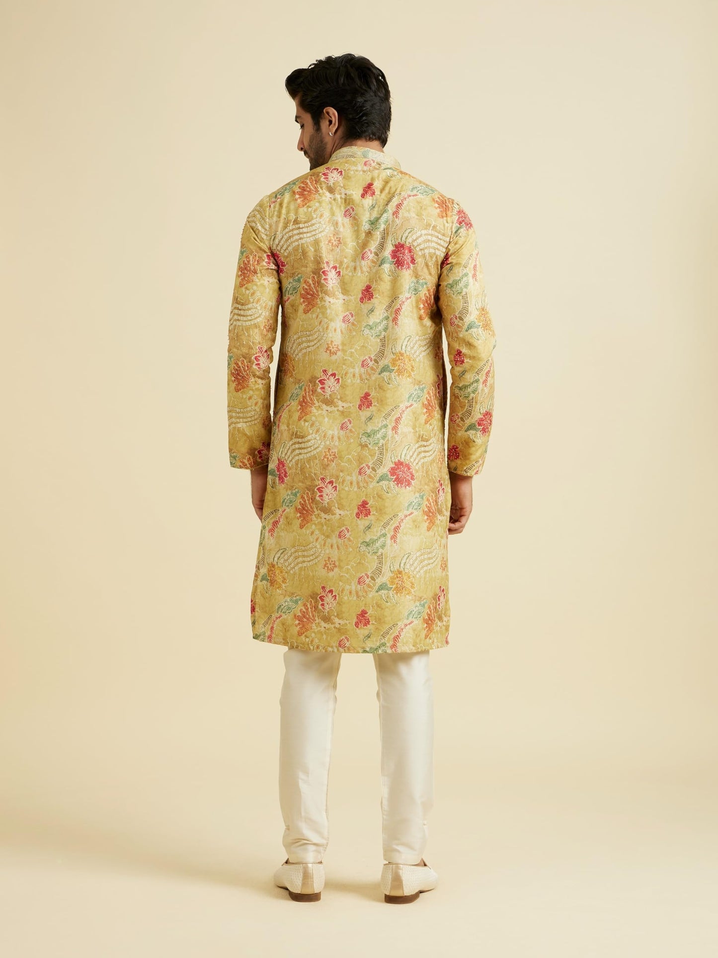 Manyavar Men's Floral Print & Stone Embellished Kurta Pyjama Set (2pcs)