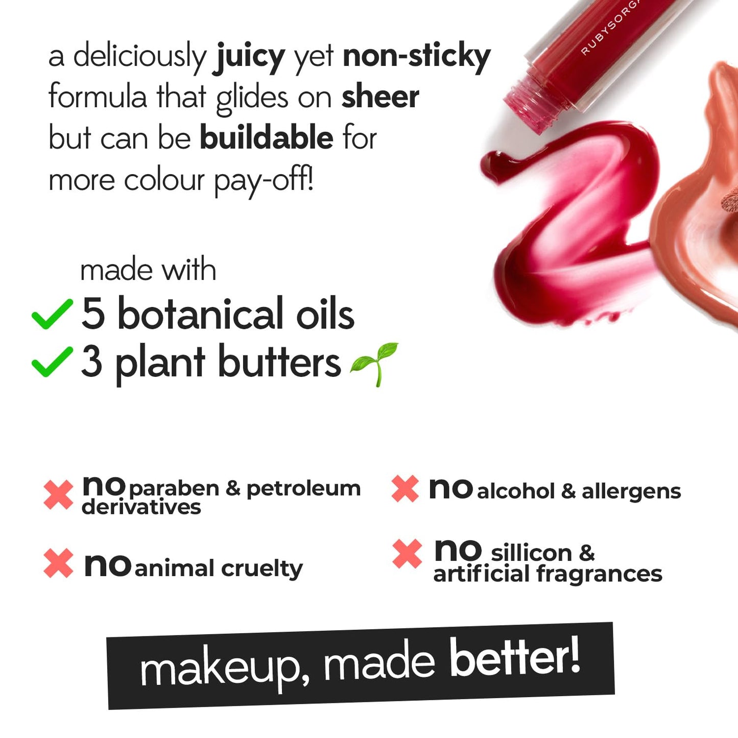 Ruby's Organics Lip Oil Gloss for Women & Girls, All Skin Tones, Moisturizing, Long Lasting, Non Sticky and Non Drying Formula, Glossy Texture, Natural Lip Makeup, Paraben Free - Malibu, 6.5ml