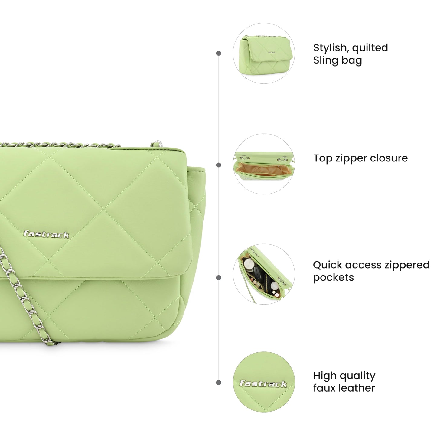 Fastrack PU Magnetic Closure Women's Party Sling Bag (Green, MEDIUM)