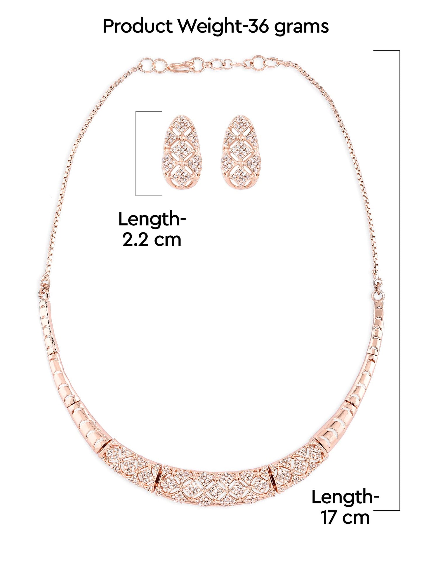 ZAVERI PEARLS Rose Gold Cubic Zirconia Party Bling Necklace & Earring Set For Women-ZPFK15274