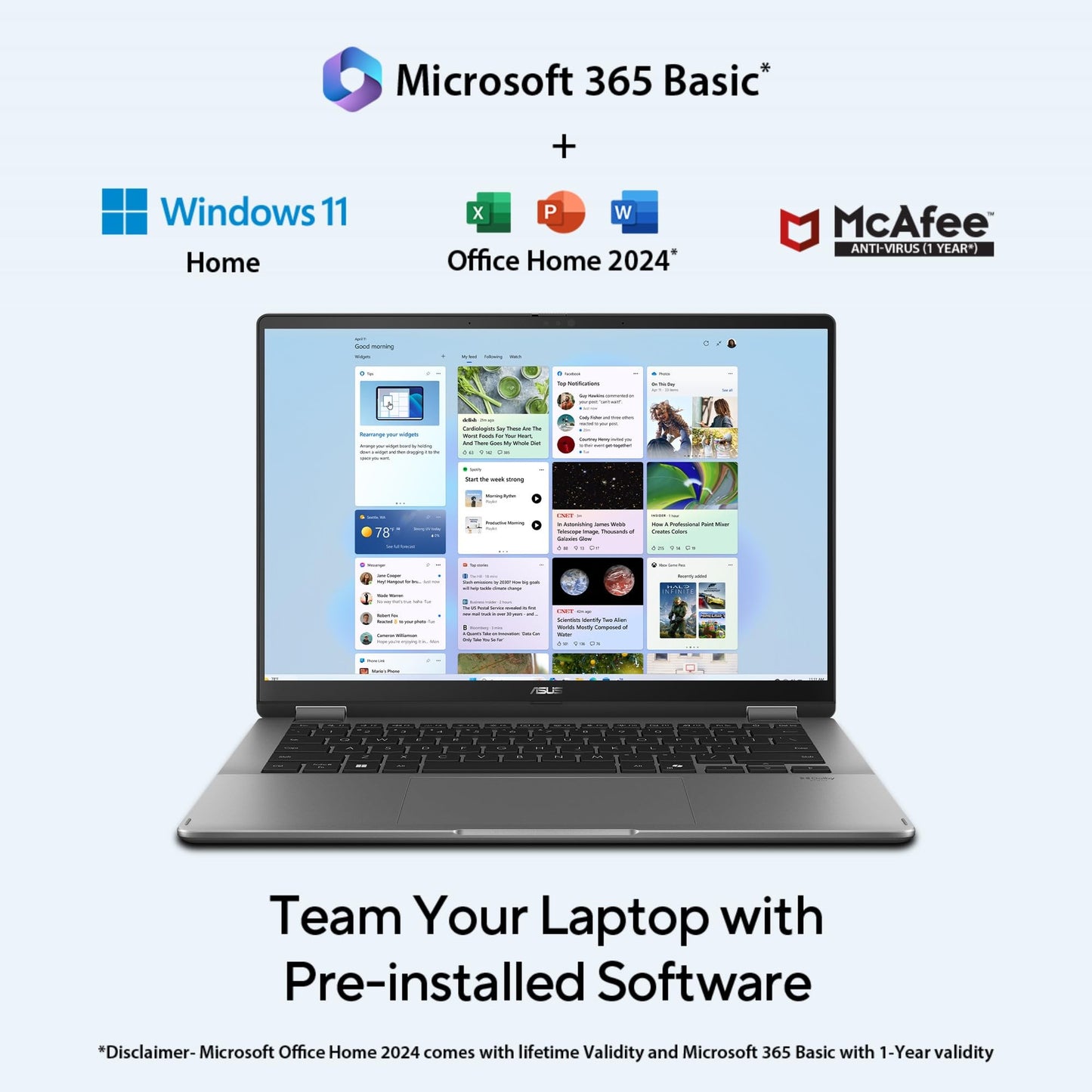 ASUS Vivobook 14 Flip,Intel Core Ultra 5 (Series 2),Intel Arc iGPU,40TOPS,16GB,512GB,FHD+ Touch Screen,14",Windows 11,M365 Basic (1Year)*,Office 2024,Gray,1.57 kg, TP3407SA-QL024WS, Copilot+ AI PC