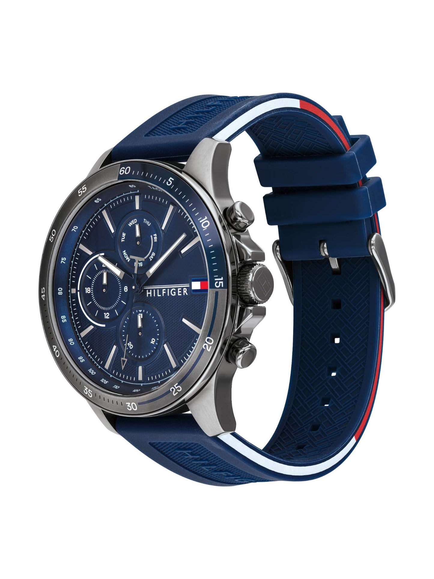 Tommy Hilfiger Quartz Multifunction Blue Dial Silicone Strap Watch for Men-NETH1791721