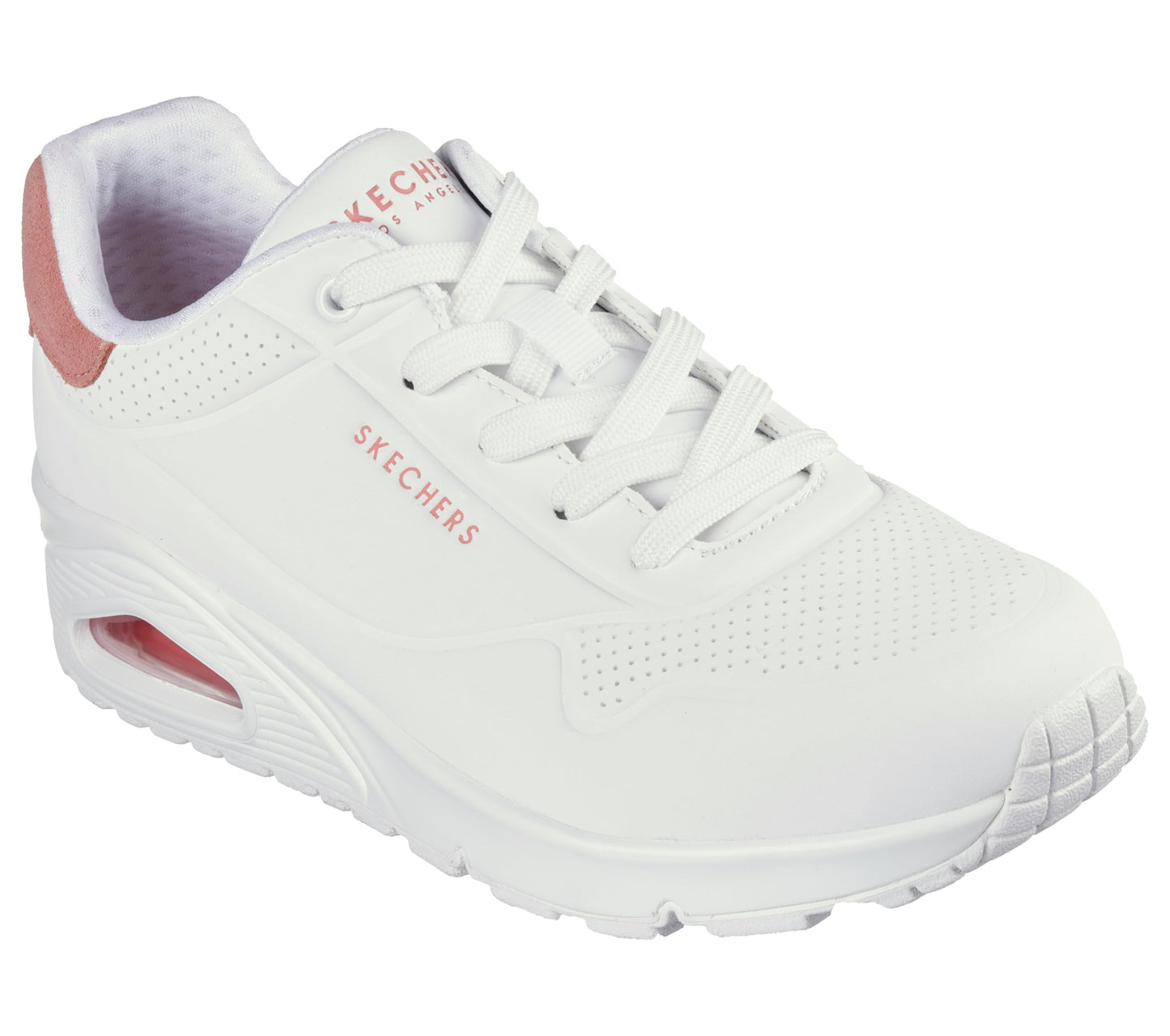 Skechers Womens UNO - POP Back White Hot Coral Casual Sneakers