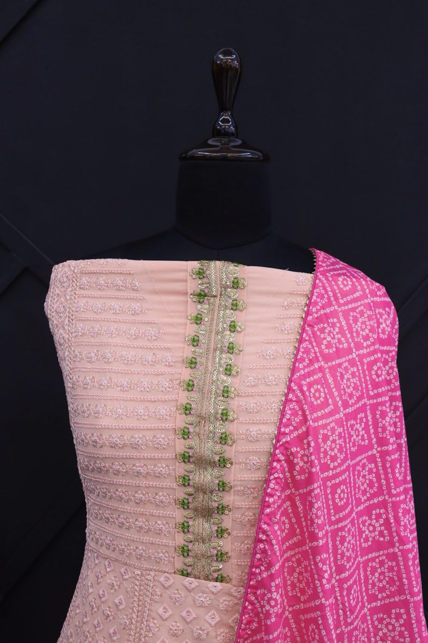 RUDRAPRAYAG Women's Georgette Long Sleeve V-Neck Maxi Anarkali Gown I Semi Stitched Womens Ethnic Wear