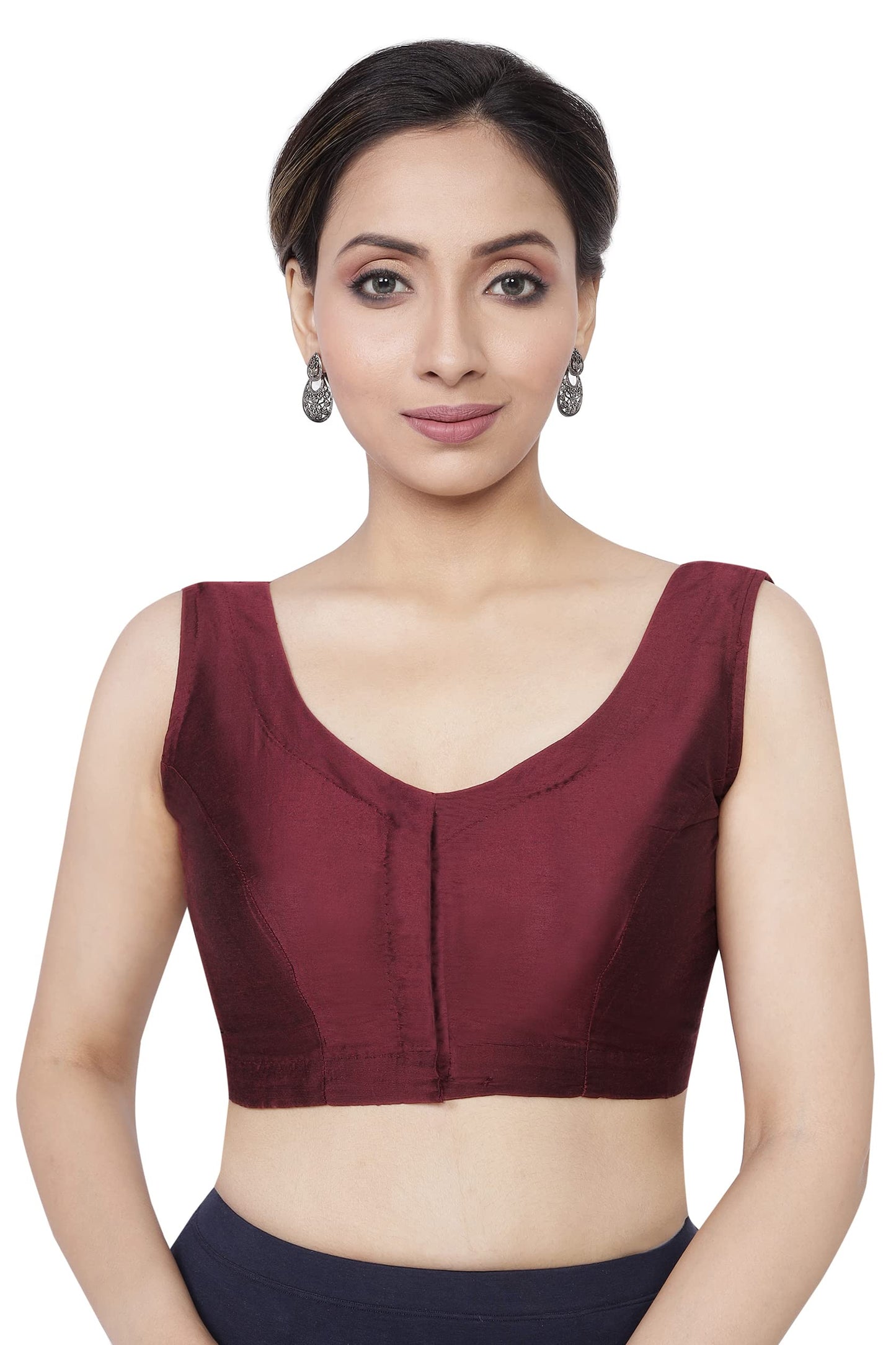 RENE Women's Silk Solid Half Sleeve Blouse (D-005506-MAROON-44_Red_42)