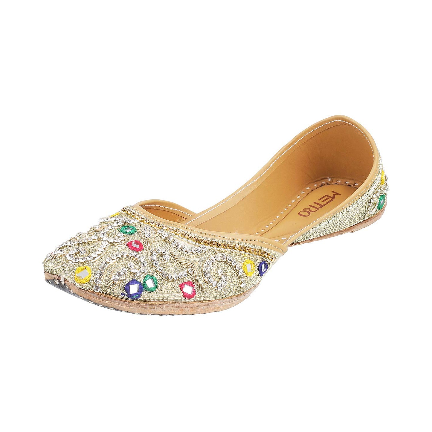 Metro Womens Beaded Beige Mojaris (Size (4 UK (37 EU))
