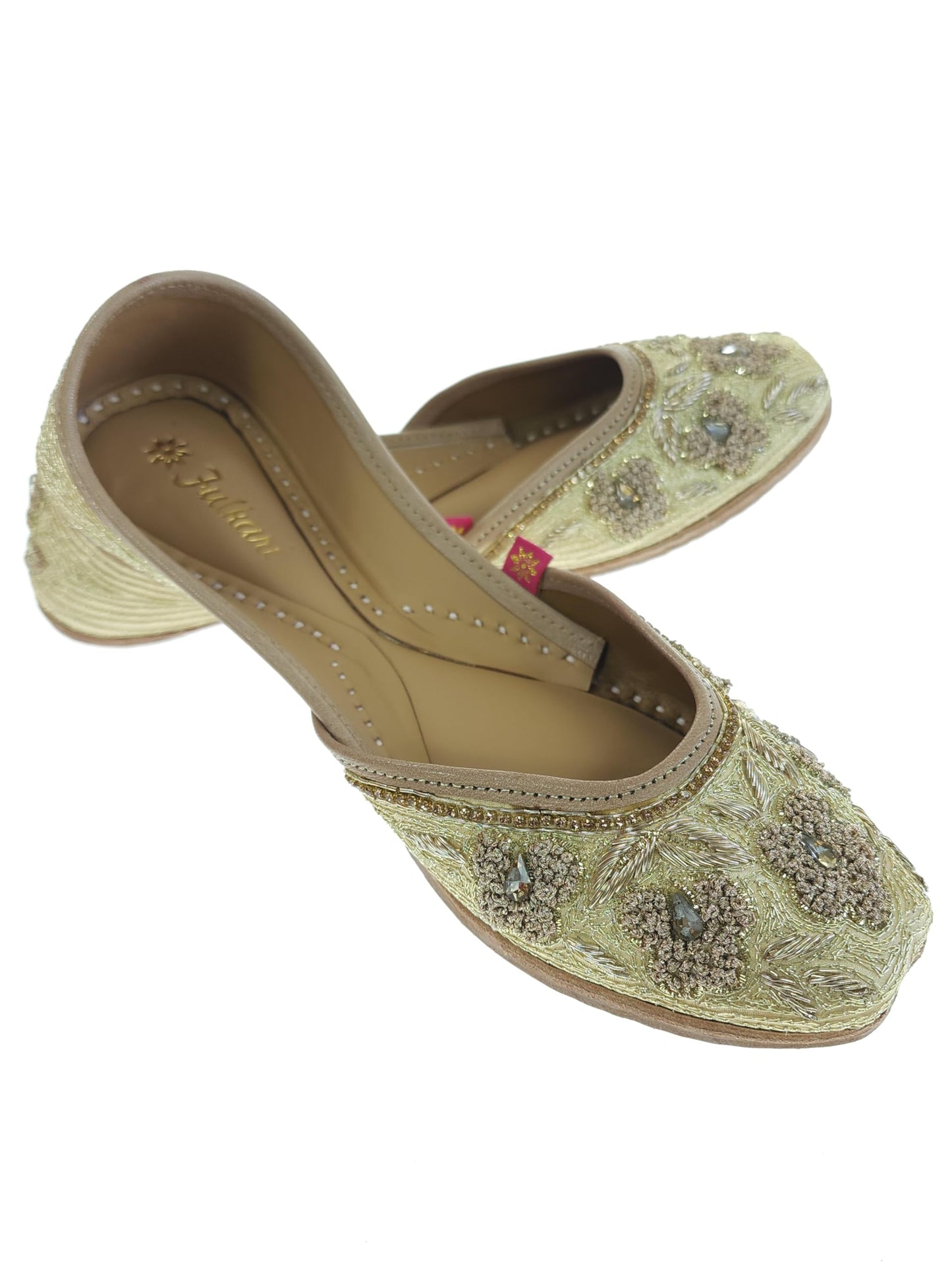 Fulkari Women Gulmore Formal Genuine Soft Leather Jutis | Bite and Pinch Free Juttis | Punjabi Jutti | Girl's Wedding Flat Ladies Mojari Ethnic Juti |