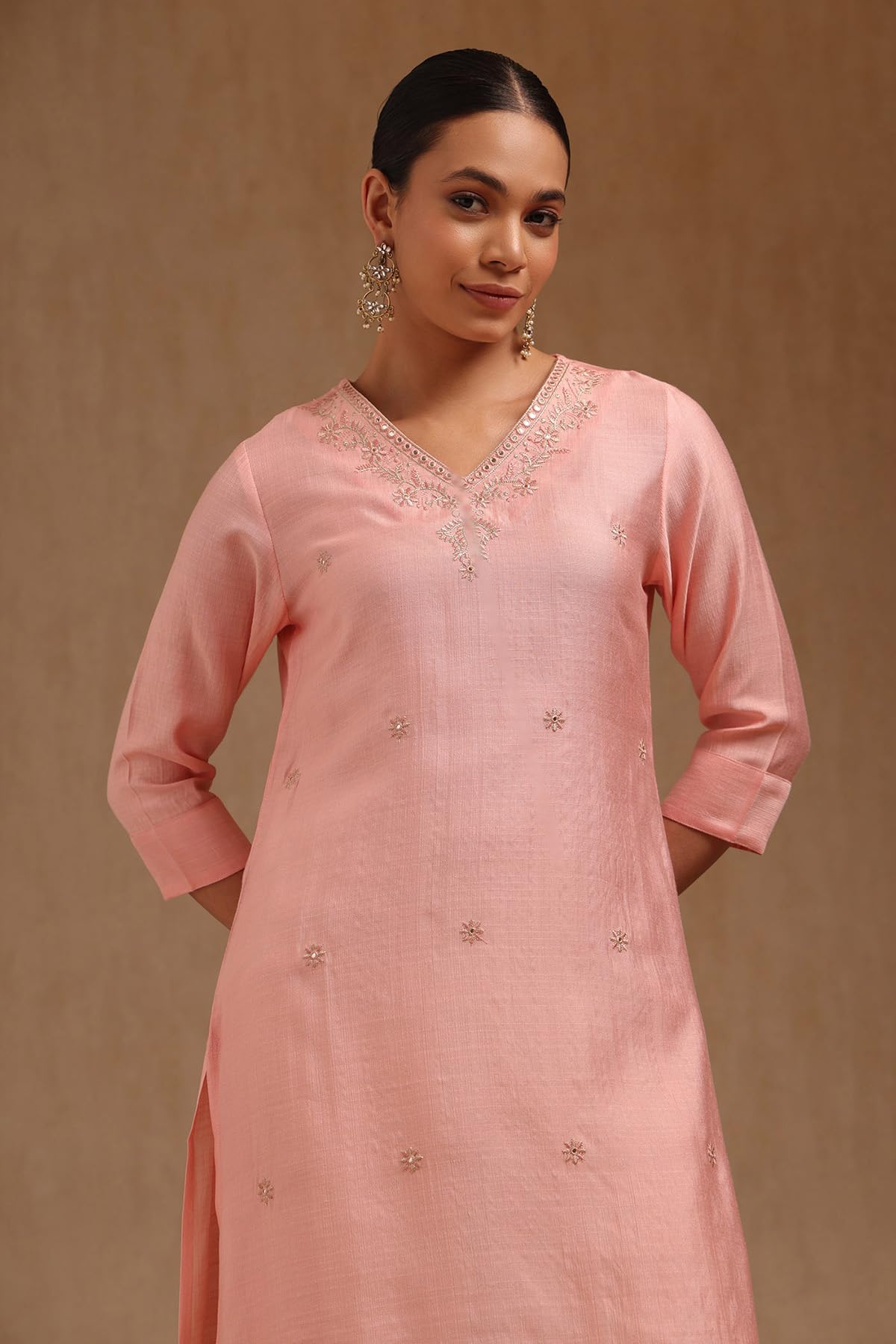 Soch Womens Pink Gadwal Embroidered Kurta with Thread Work