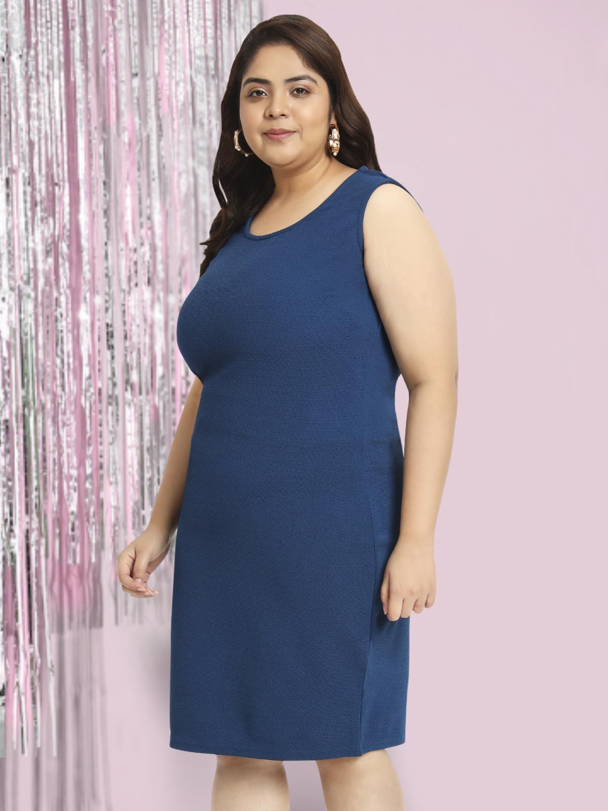 wild U Women Plus Size | Stretchable | Sleeveless | Clubbing Western Bodycon Dress - (Turquoise Blue, Size : 4XL)
