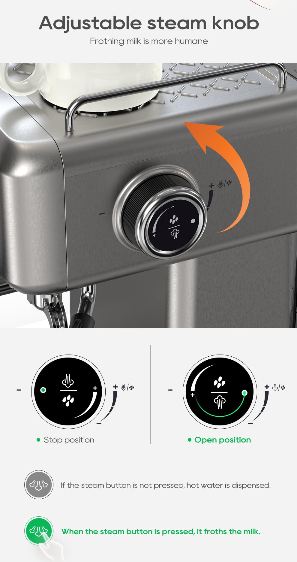 HIBREW H10A Espresso Coffee Machine (Silver), 20 Bar Semi-Automatic Coffee Maker, Compact Stainless Steel, Fast Heating, Temperature Control, Strong Steam Frothing for Cappuccino Latte