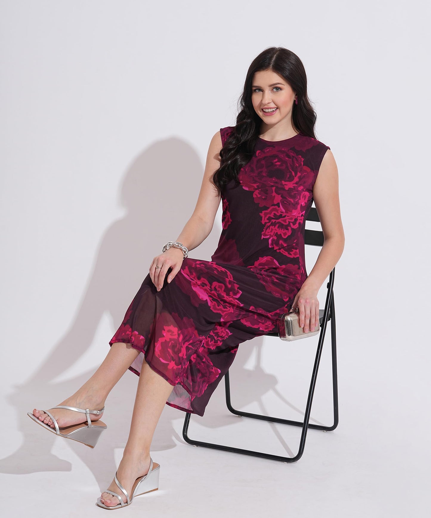 Masalli Fashion Women's Wine Floral Printed Bodycon Dress