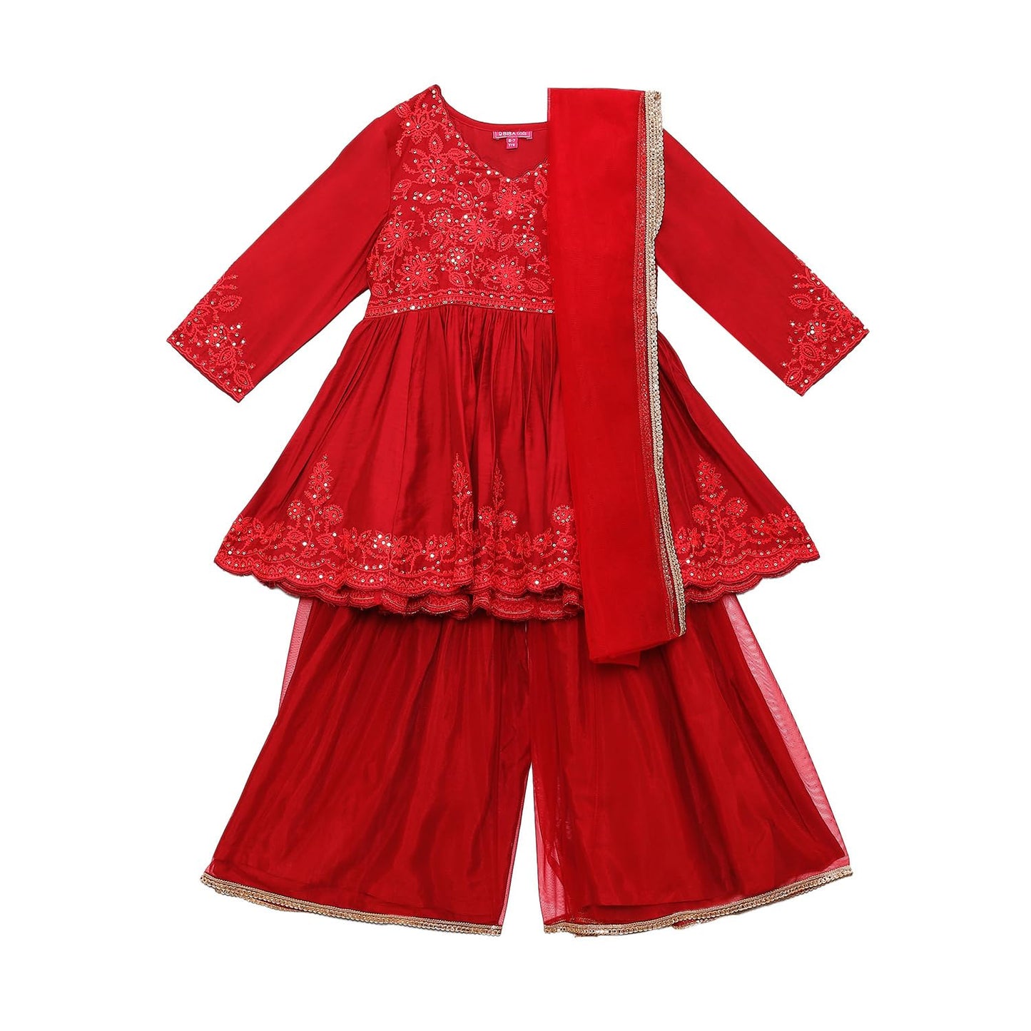 BIBA Girls Girl's Nylon Salwar Suit Set (KW4812AW22RED_Red