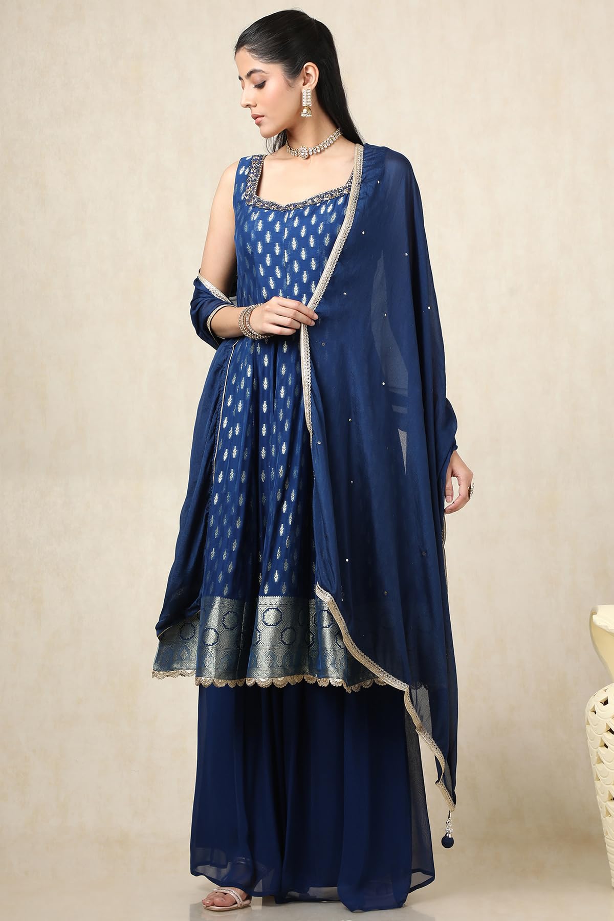 Soch Women's Brocade Salwar Suit Set (OWS5CD21594_Blue