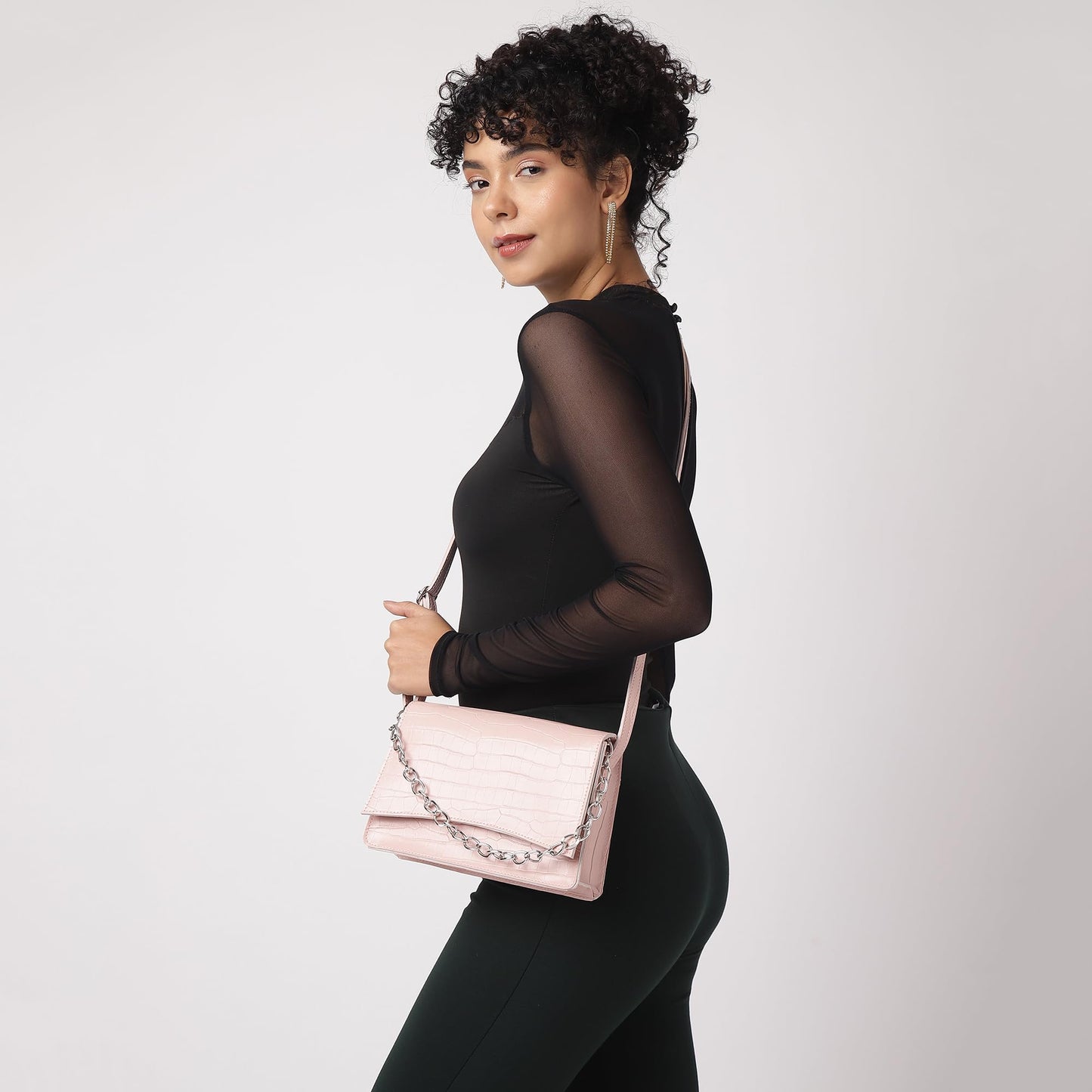 Fastrack Party Sling Bag for Women |Stylish and Structured Handbag for Girls, Ladies, Women | Textured Bag Made of faux Leather (pink)