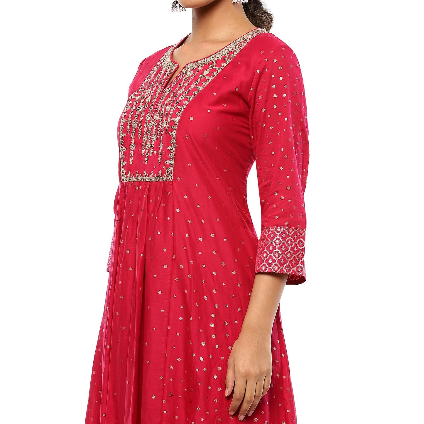 BIBA Women Cotton Printed Kurta Sets (SKDAPSARA9953AW24FUS_Fuchsia, XL