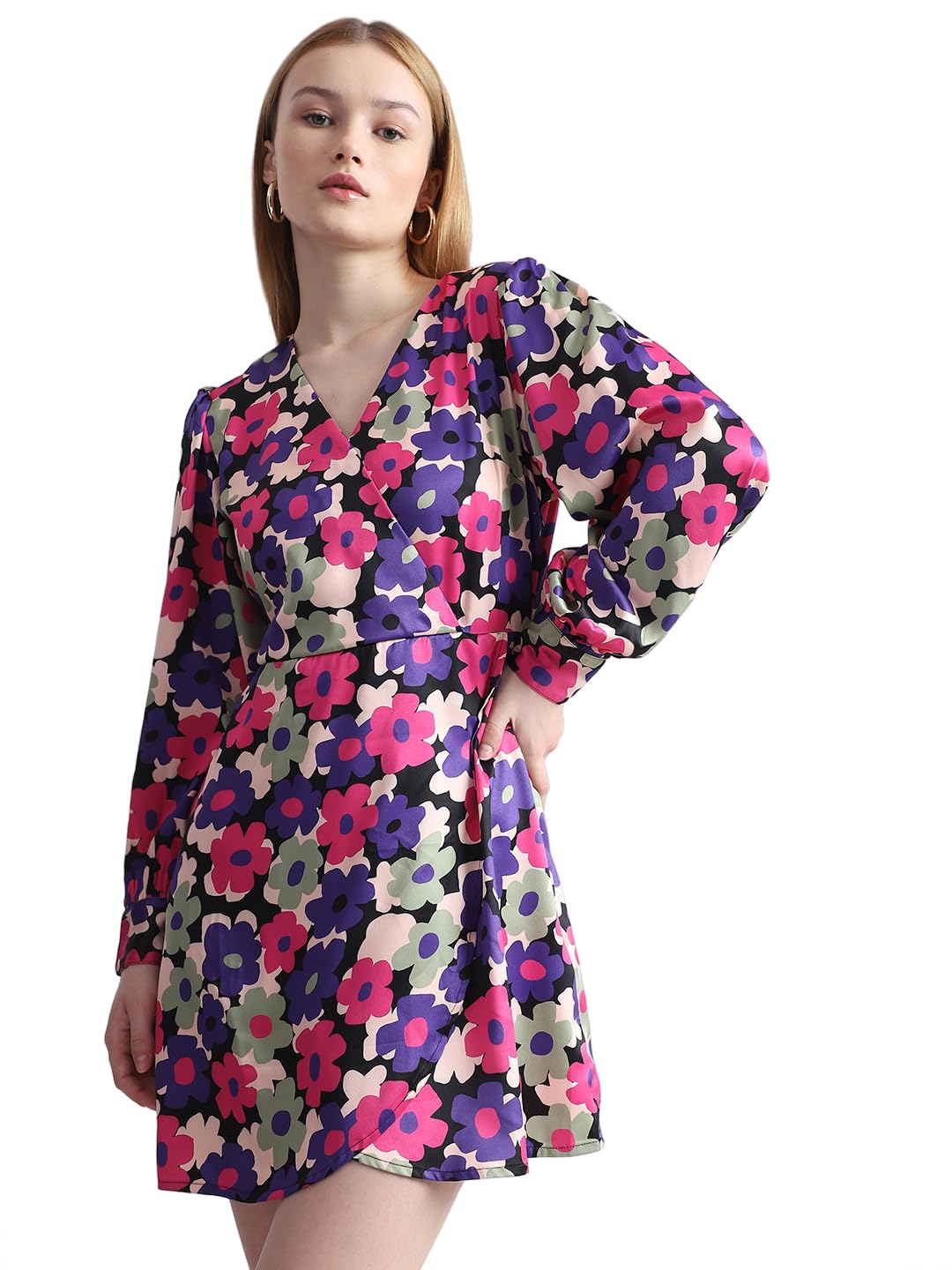 ONLY Women Printed Polyester Above Knee Purple Sheath Dress