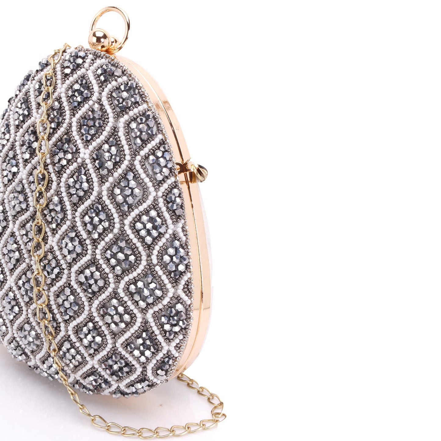 SWISNI Grey Elegant grey embroidered almond shape clutch II Women's Traditional Designer Clutch For Women & Girls II EMBROIDERED CLUTCHES