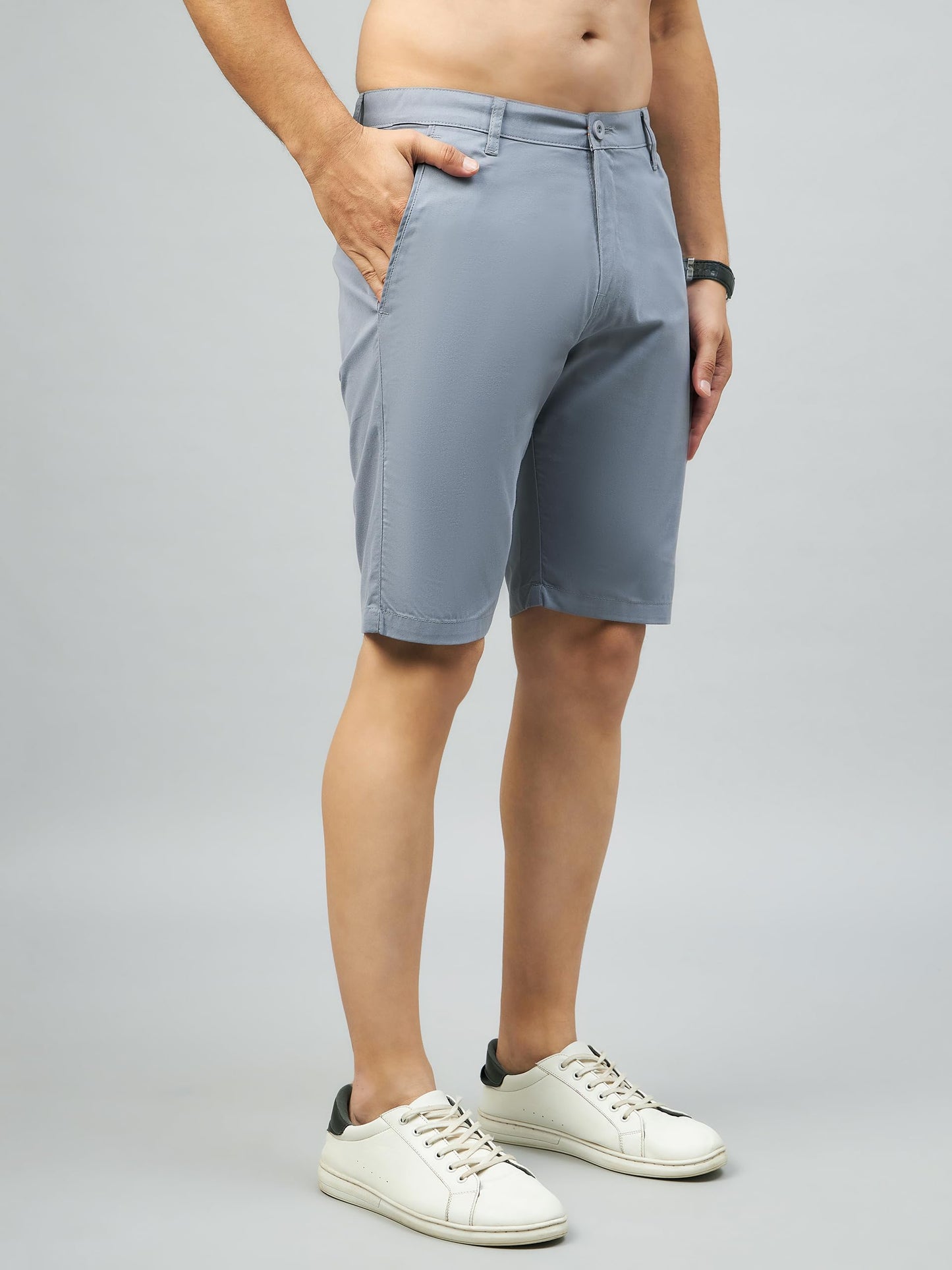 STUDIO NEXX Men's Regular Fit Bluish Grey Cotton Basics Shorts_UBER20_BLUISHGREY_28