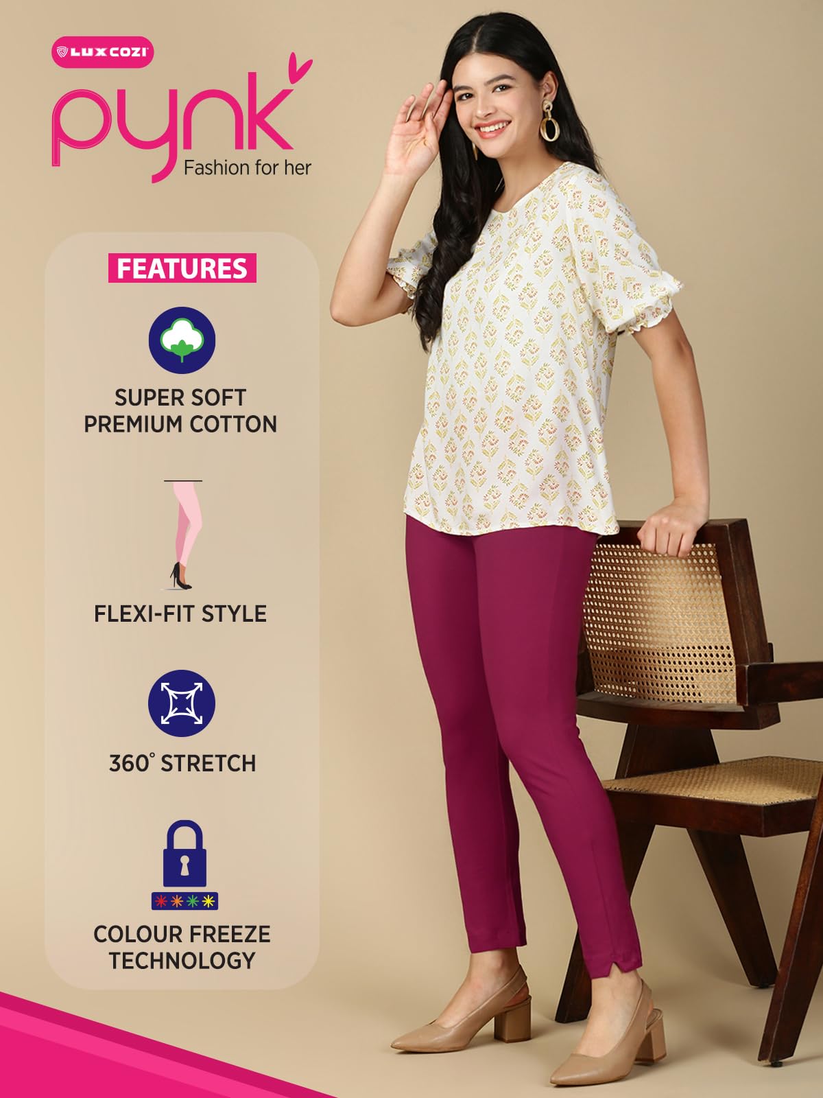 Lux Cozi PYNK Women's Solid Premium Cotton Lycra Kurtipant with Side Pocket_COZI_PYNK_KURTIPANT_04_FS_1PC