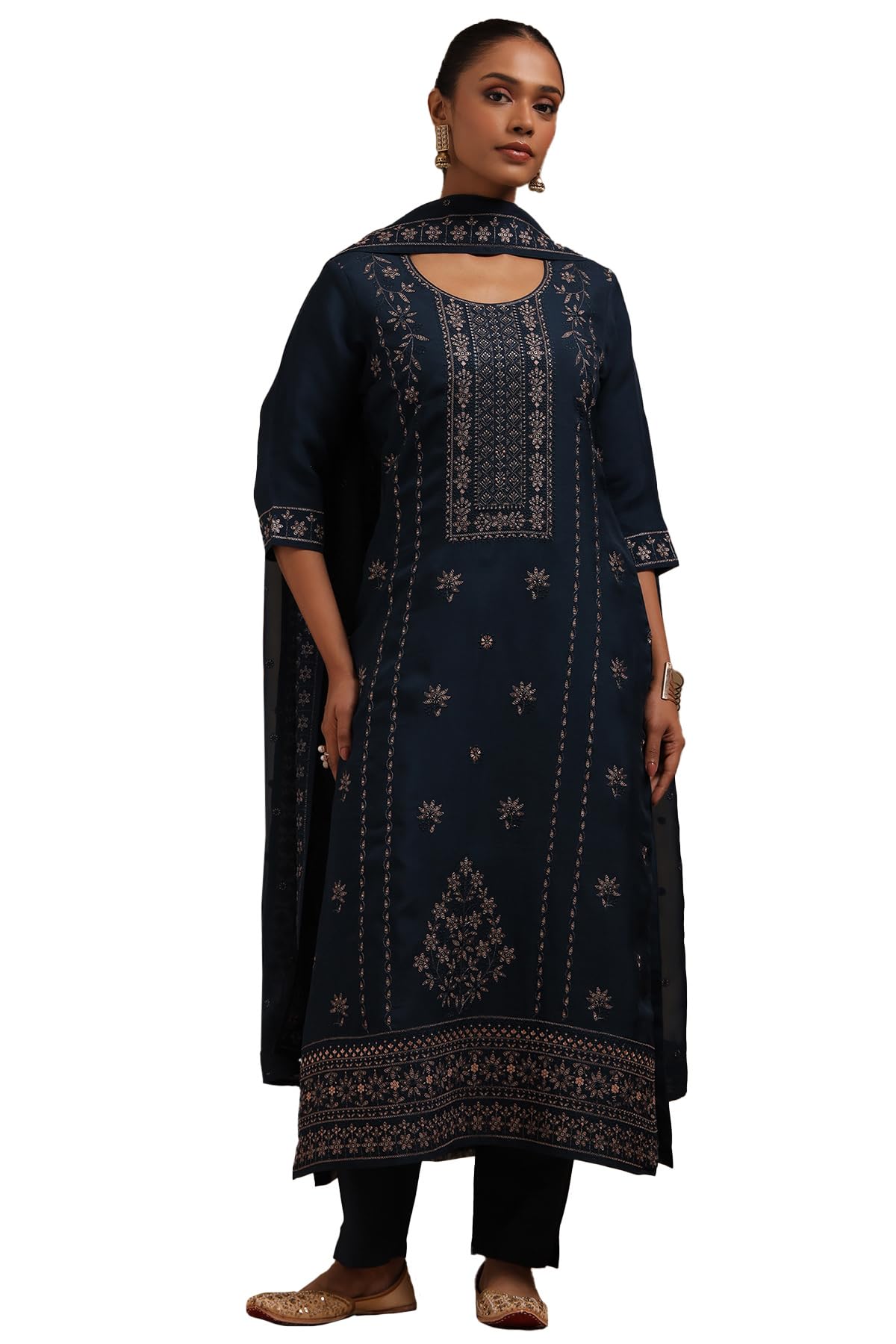 Soch Womens Blue Organza Embroidered Salwar Suit