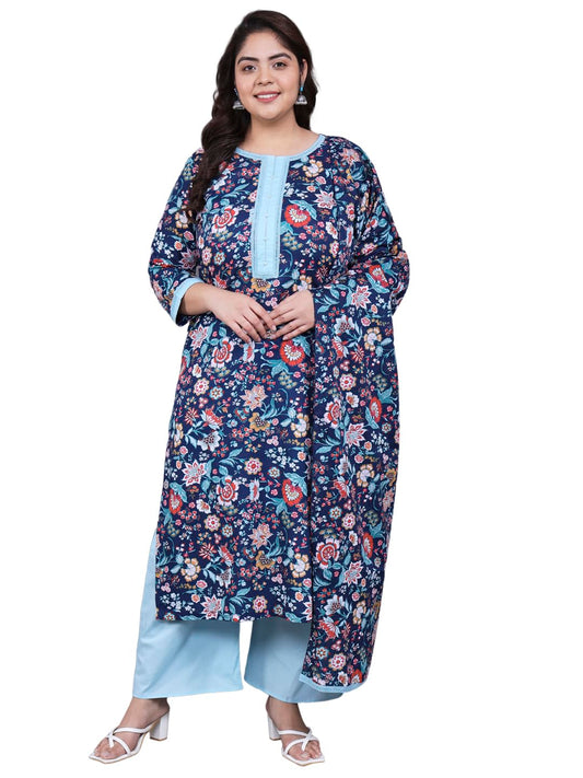 Tissu Women's Plus Size Multicolor Printed Pure Cotton Kurta & Palazzo with Dupatta (T_690_Multi_3XL)