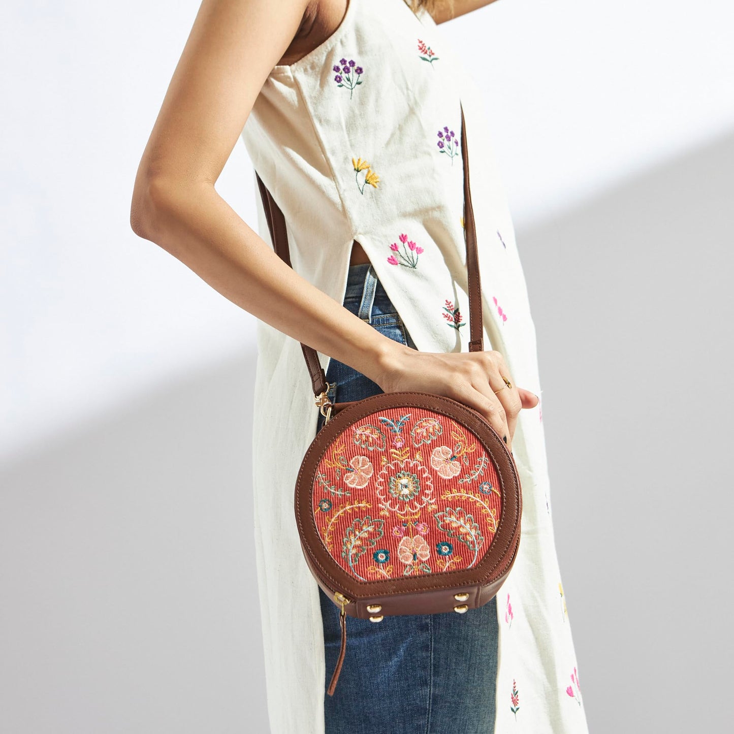 Chumbak Batik Bloom Embroidered Sling|Red